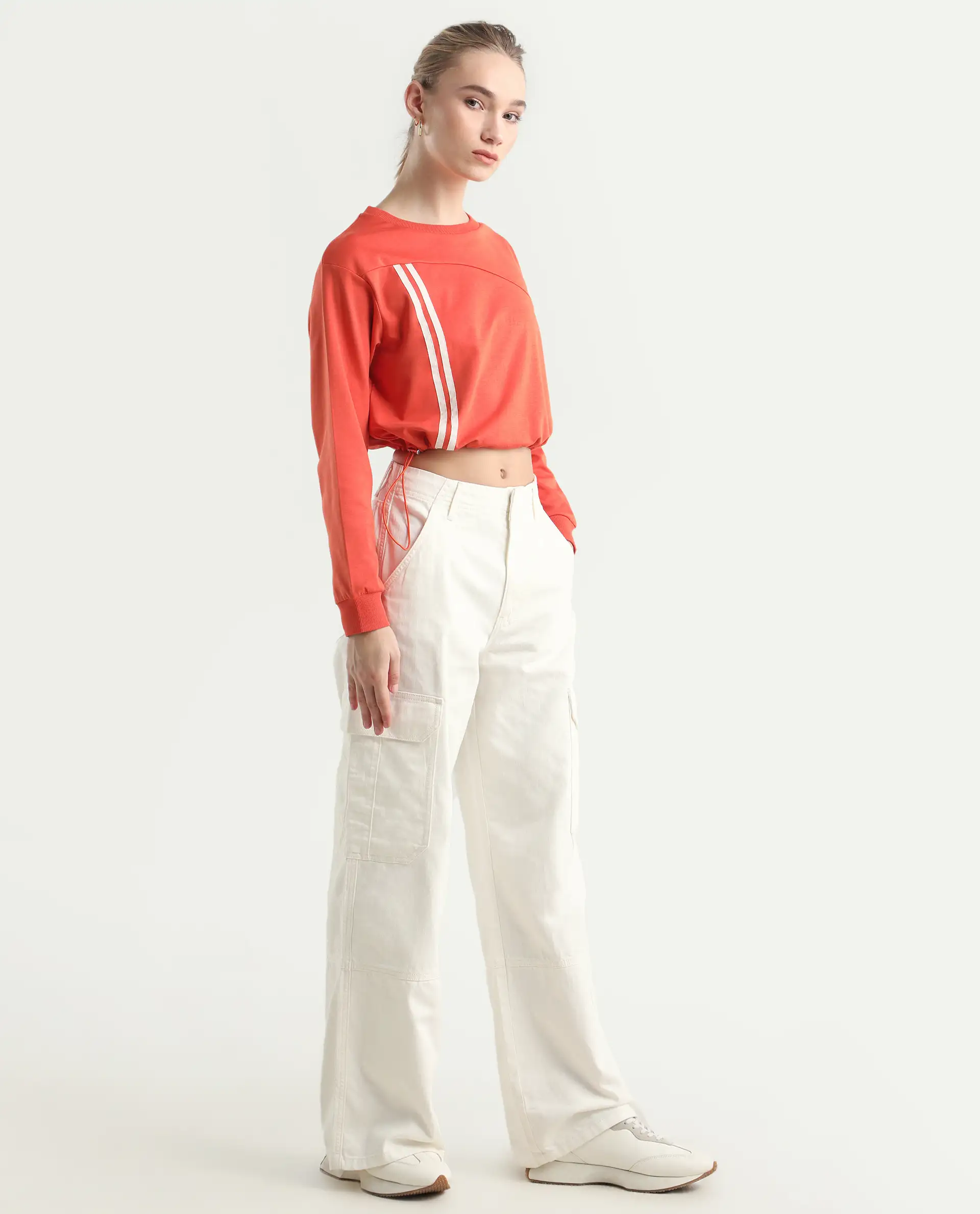 Rareism Women's Itsiz Off White Cotton Plain Ankle Length Wide Leg Trouser - Image 6