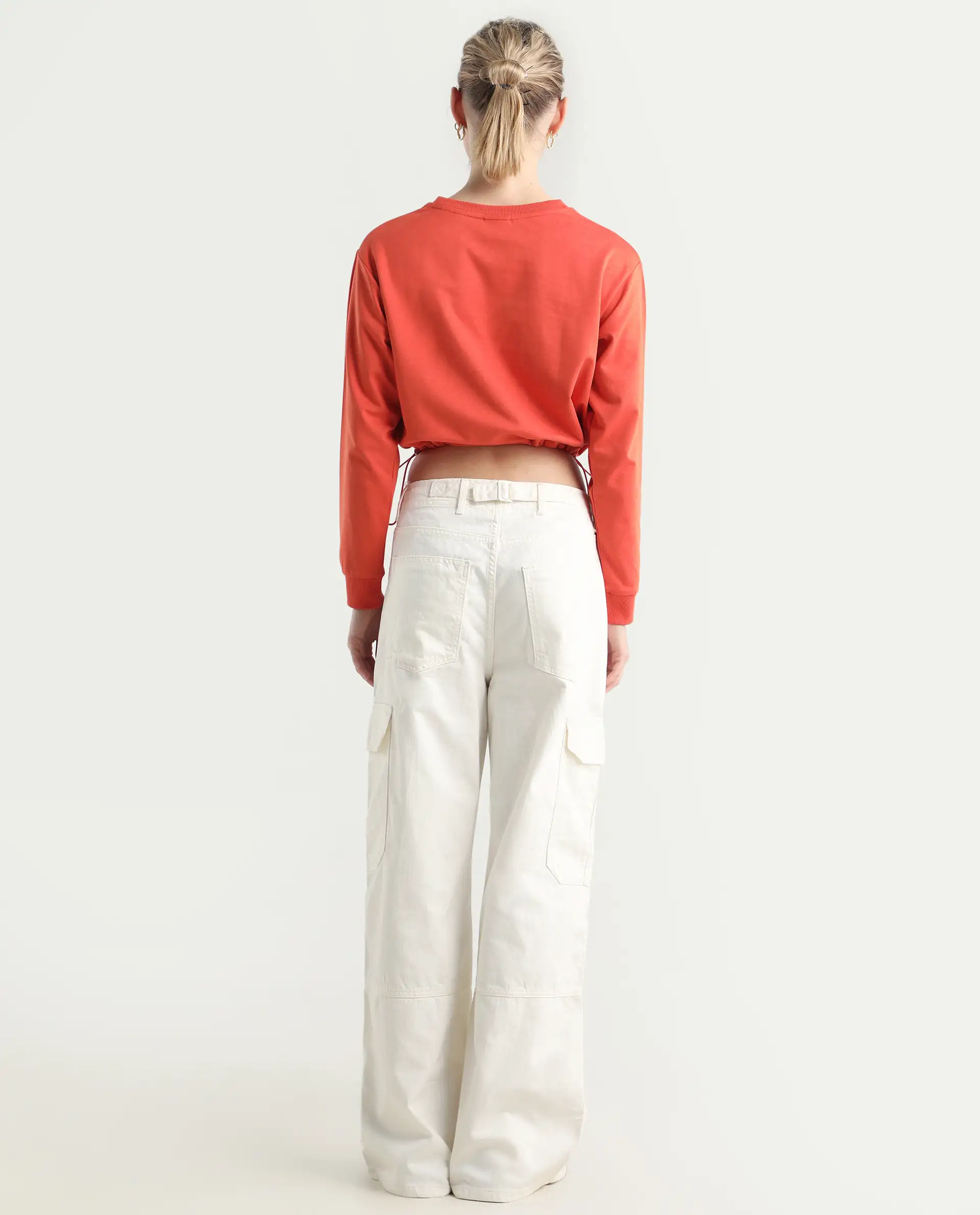 Rareism Women's Itsiz Off White Cotton Plain Ankle Length Wide Leg Trouser - Image 8