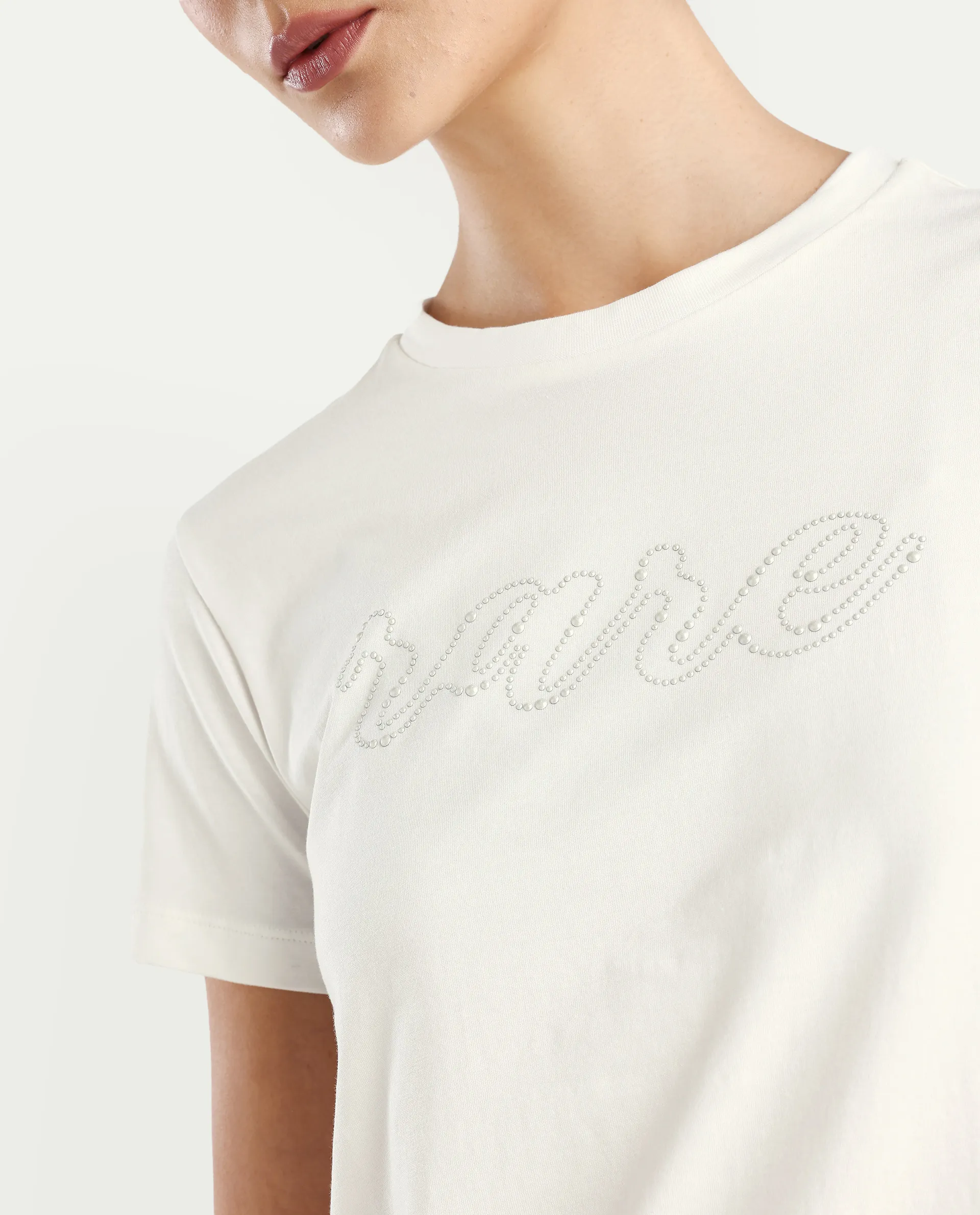 Rareism Women's Itsy Off White Cotton Blend Crew Neck Graphic Print Regular Fit T-Shirt - Image 4