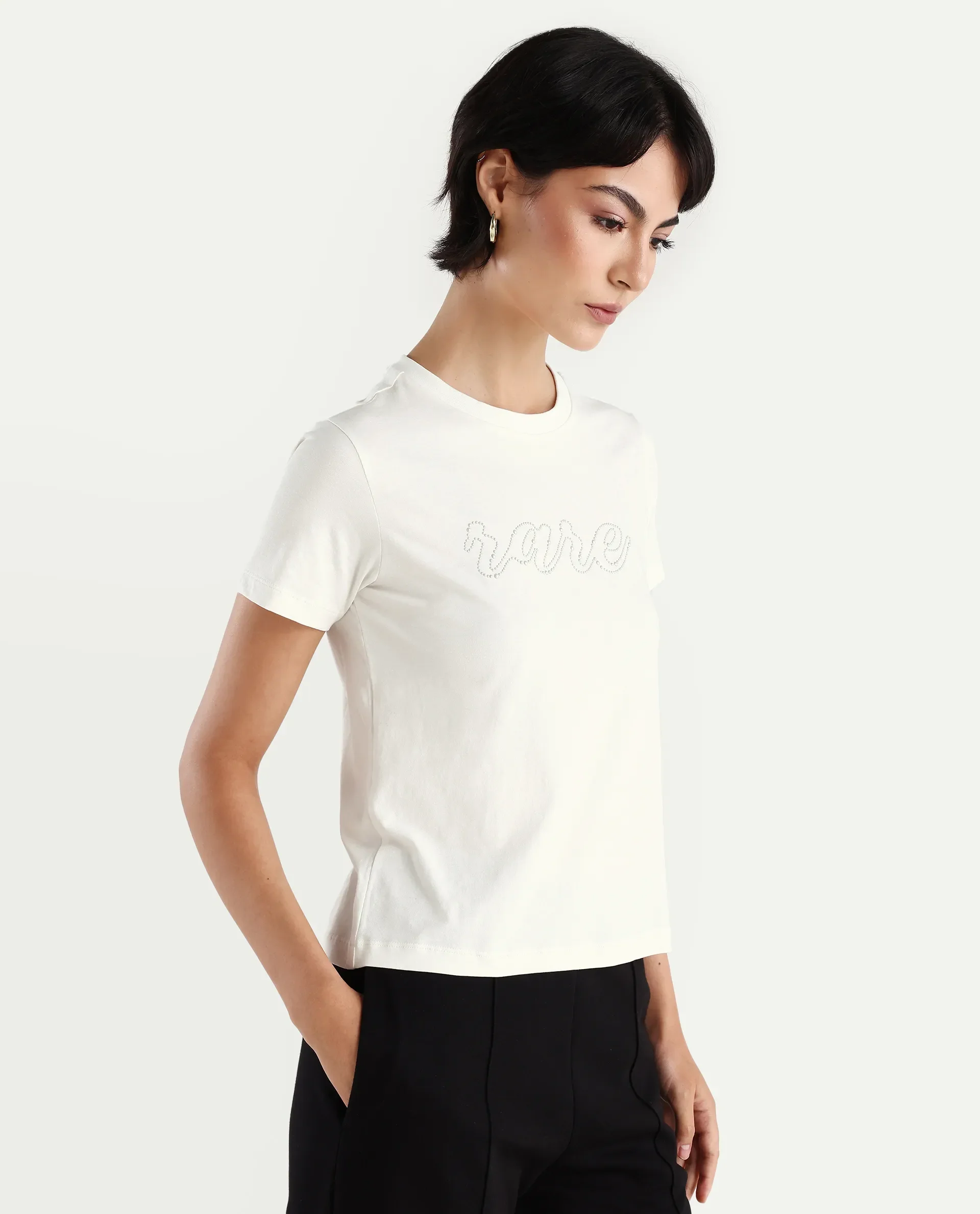 Rareism Women's Itsy Off White Cotton Blend Crew Neck Graphic Print Regular Fit T-Shirt - Image 6