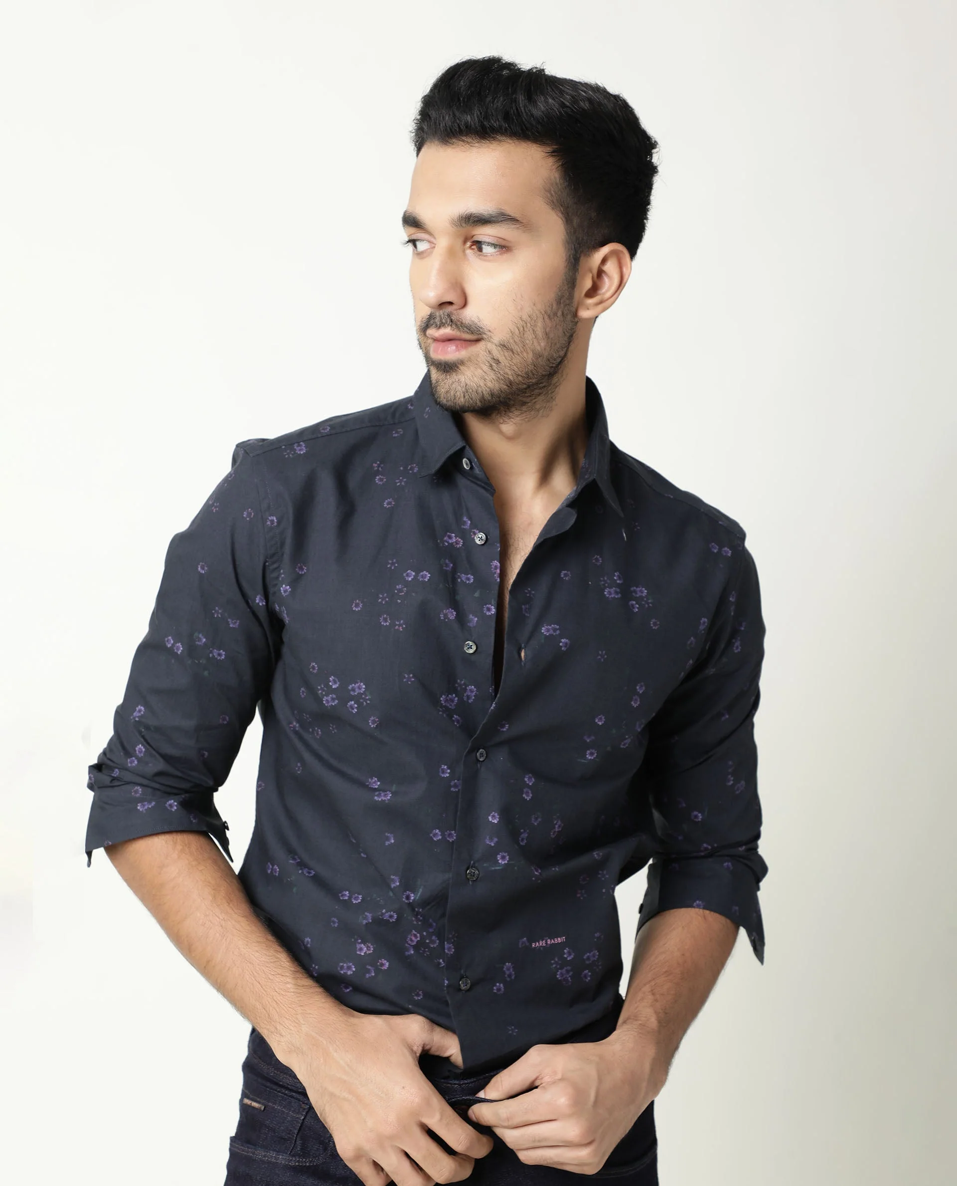 Rare Rabbit Men's Itxy Navy Cotton Graphic Print Regular Fit Full Sleeve Collared Shirt - Image 4