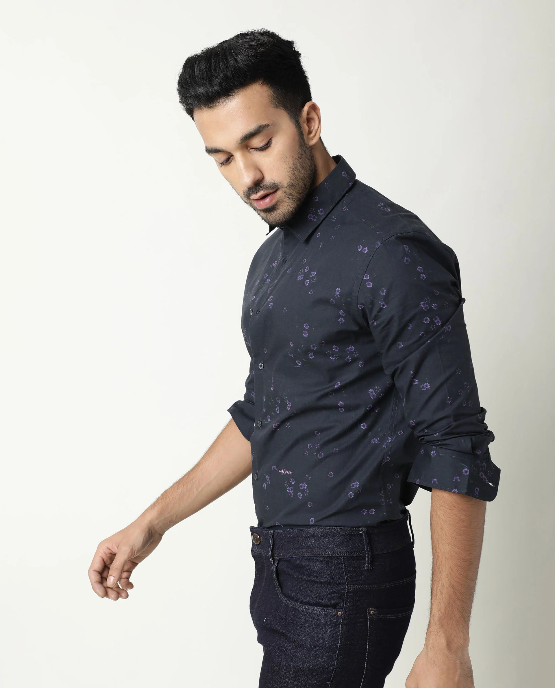 Rare Rabbit Men's Itxy Navy Cotton Graphic Print Regular Fit Full Sleeve Collared Shirt - Image 6
