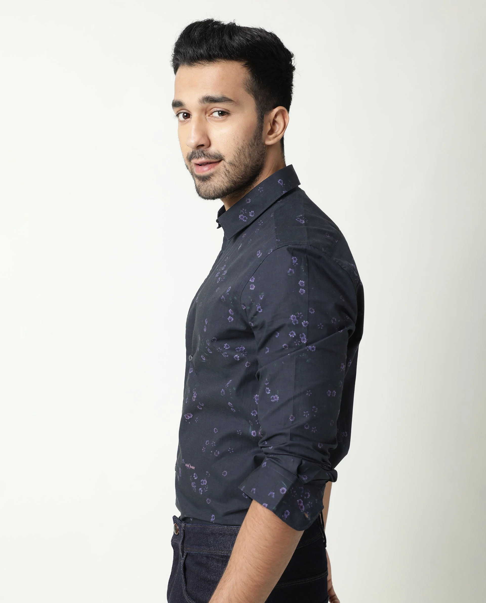 Rare Rabbit Men's Itxy Navy Cotton Graphic Print Regular Fit Full Sleeve Collared Shirt - Image 7