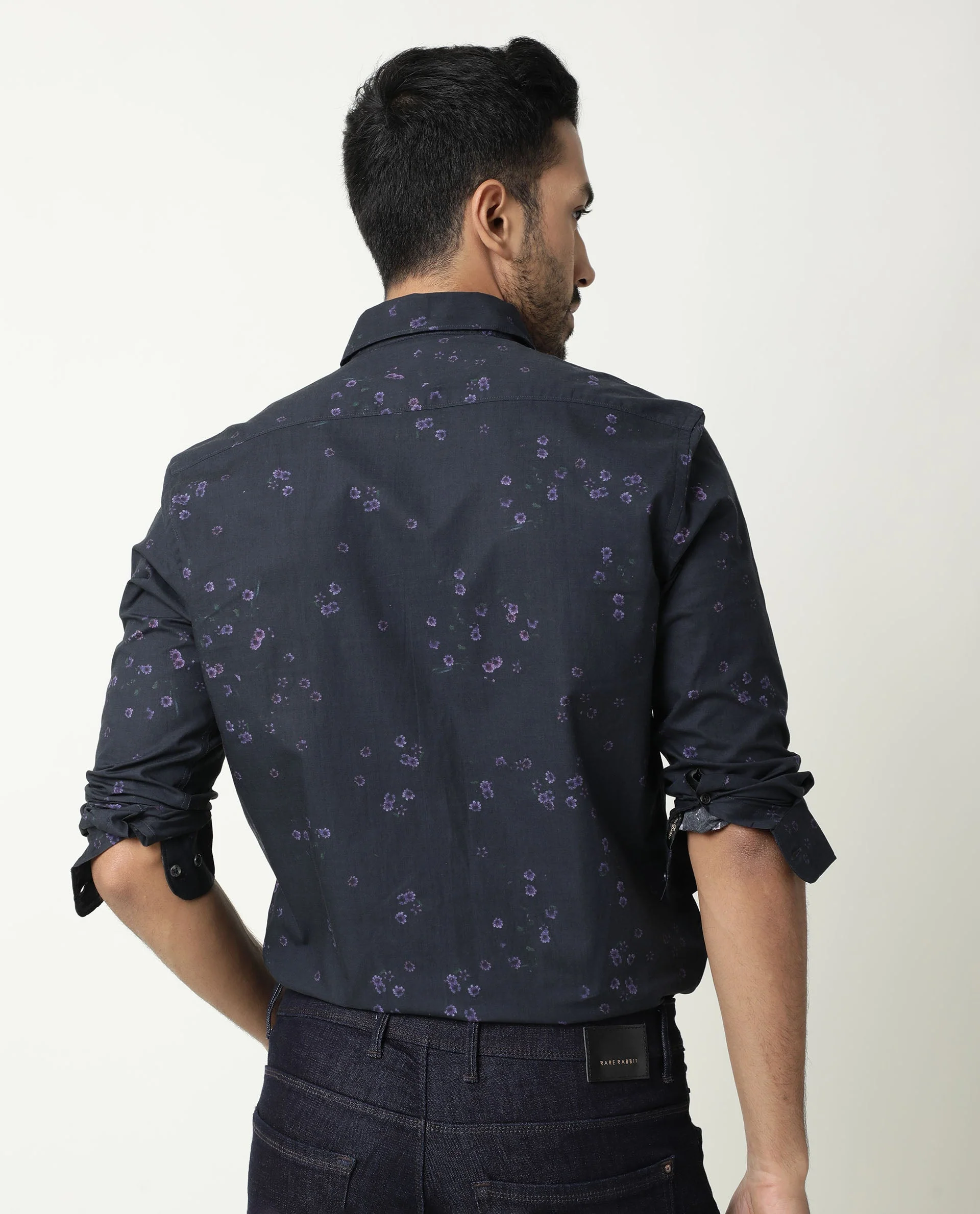 Rare Rabbit Men's Itxy Navy Cotton Graphic Print Regular Fit Full Sleeve Collared Shirt - Image 8