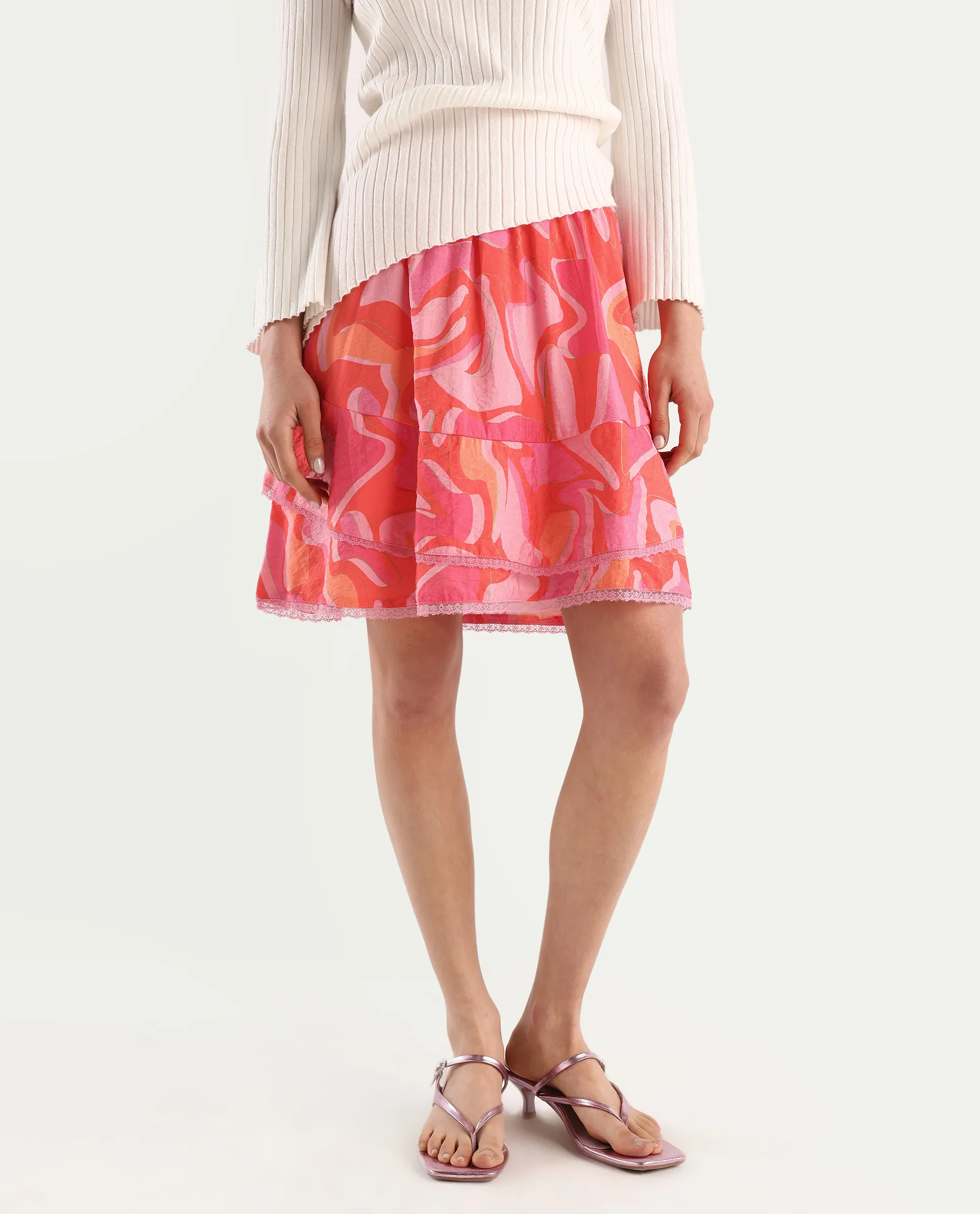 Rareism Women's Ivania Multi Viscose Blend Abstract Print Mini Relaxed Fit Skirt - Image 2