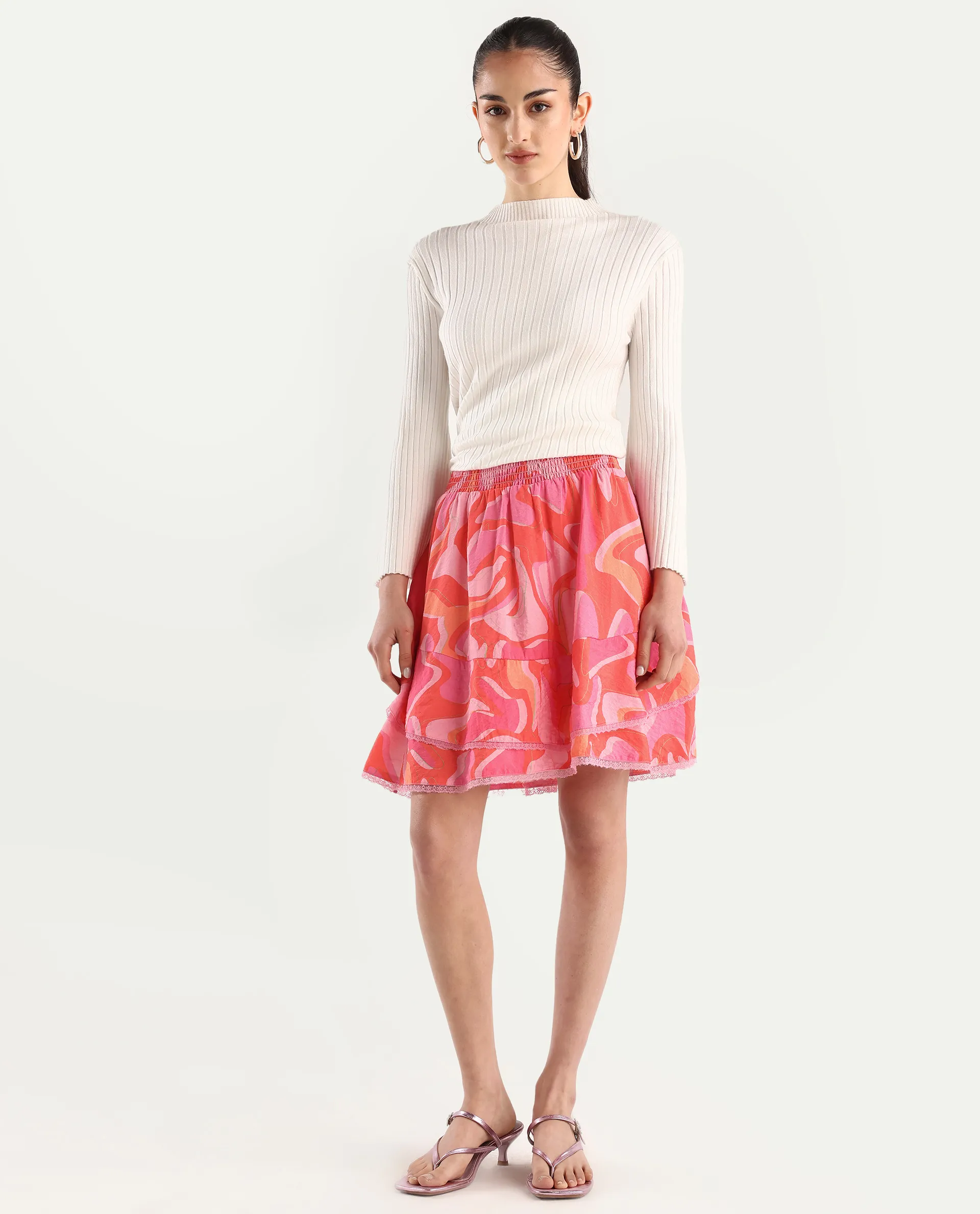 Rareism Women's Ivania Multi Viscose Blend Abstract Print Mini Relaxed Fit Skirt - Image 3