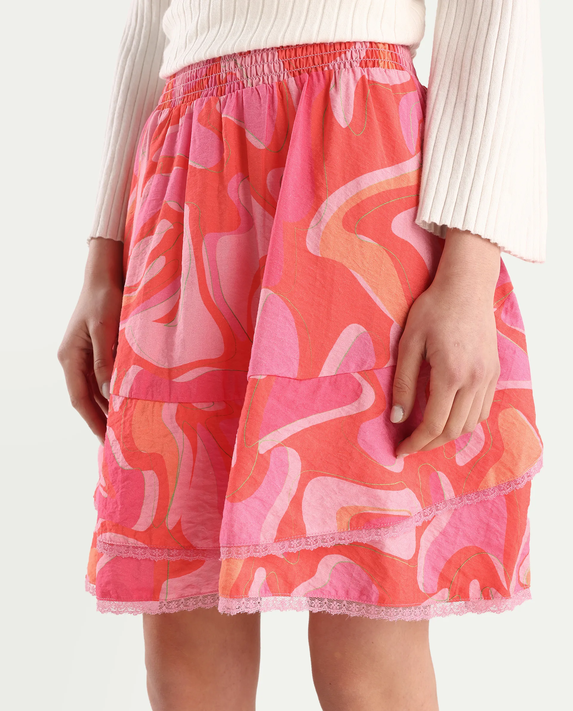 Rareism Women's Ivania Multi Viscose Blend Abstract Print Mini Relaxed Fit Skirt - Image 4