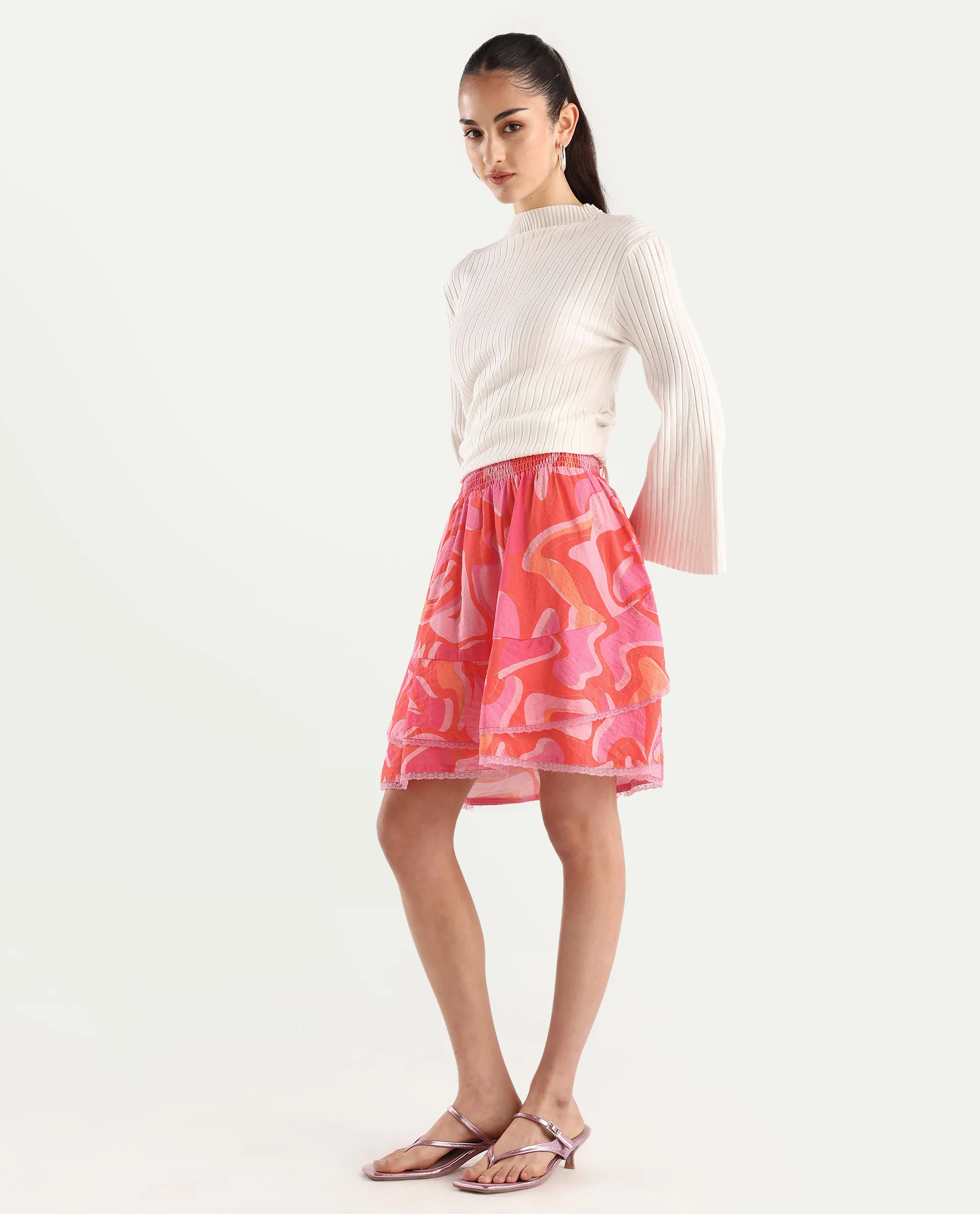 Rareism Women's Ivania Multi Viscose Blend Abstract Print Mini Relaxed Fit Skirt - Image 5