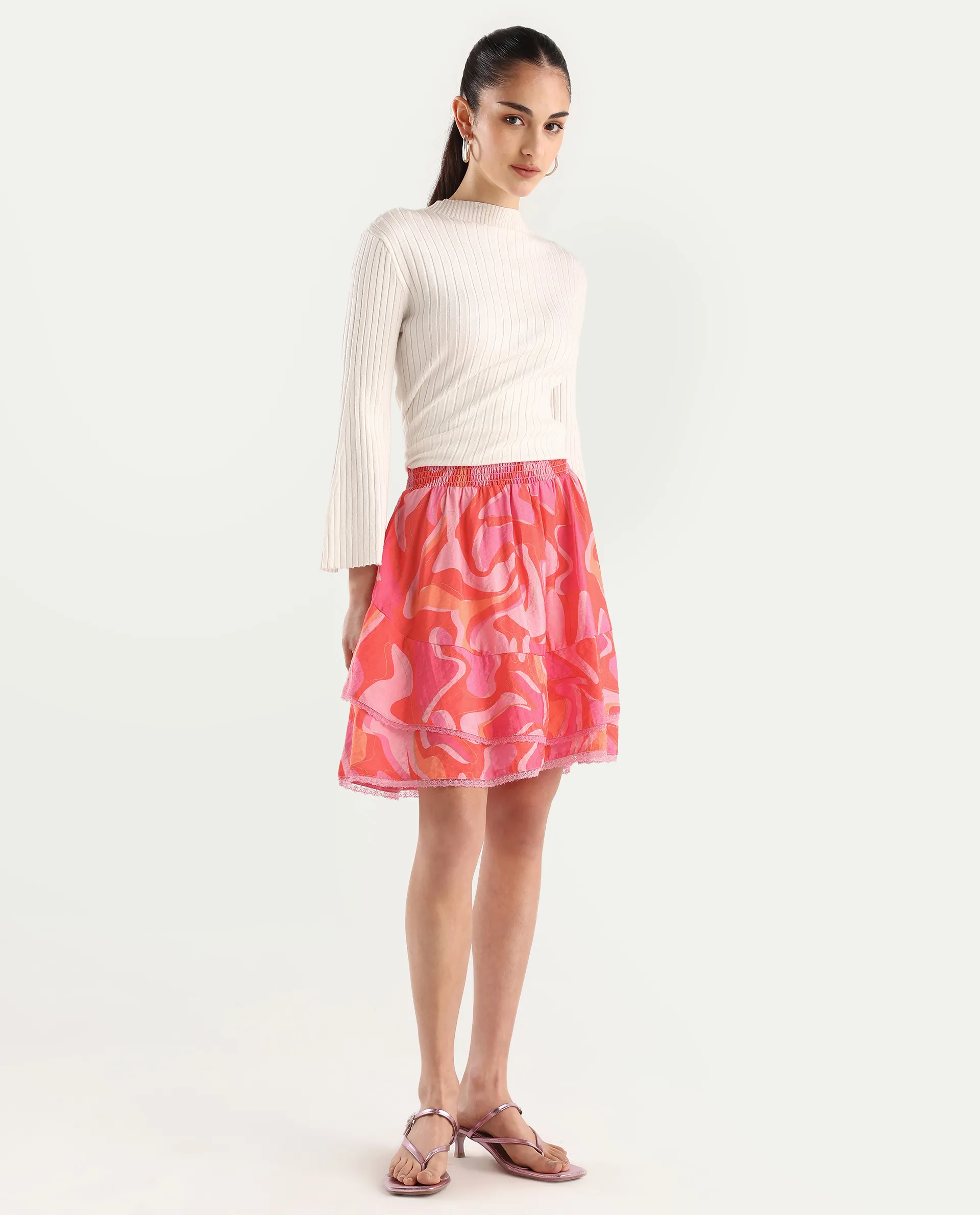 Rareism Women's Ivania Multi Viscose Blend Abstract Print Mini Relaxed Fit Skirt - Image 6