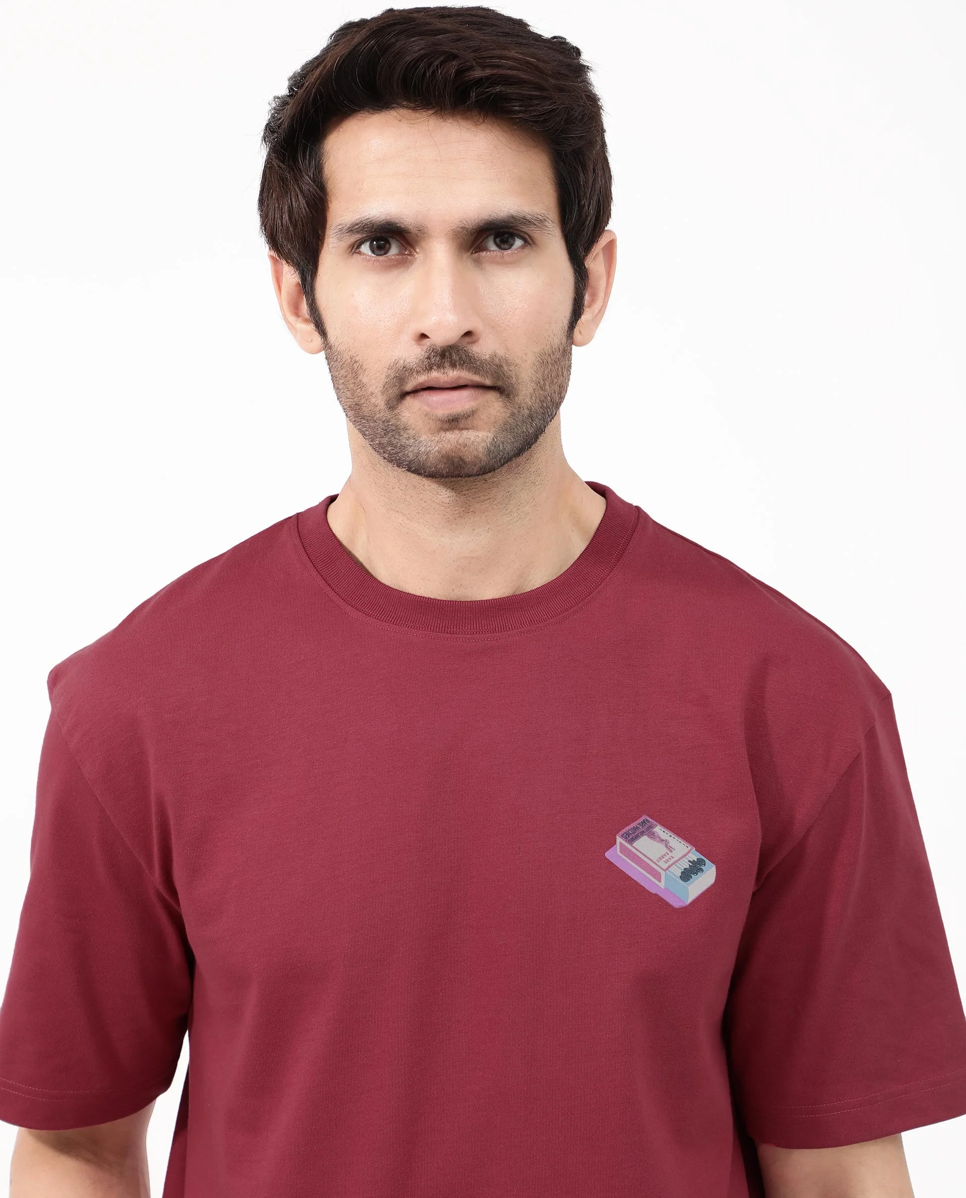 Rare Rabbit Articale Mens Iver Red Cotton Polyester Fabric Short Sleeve Crew Neck Oversized Fit Graphic Printed T-Shirt - Image 4
