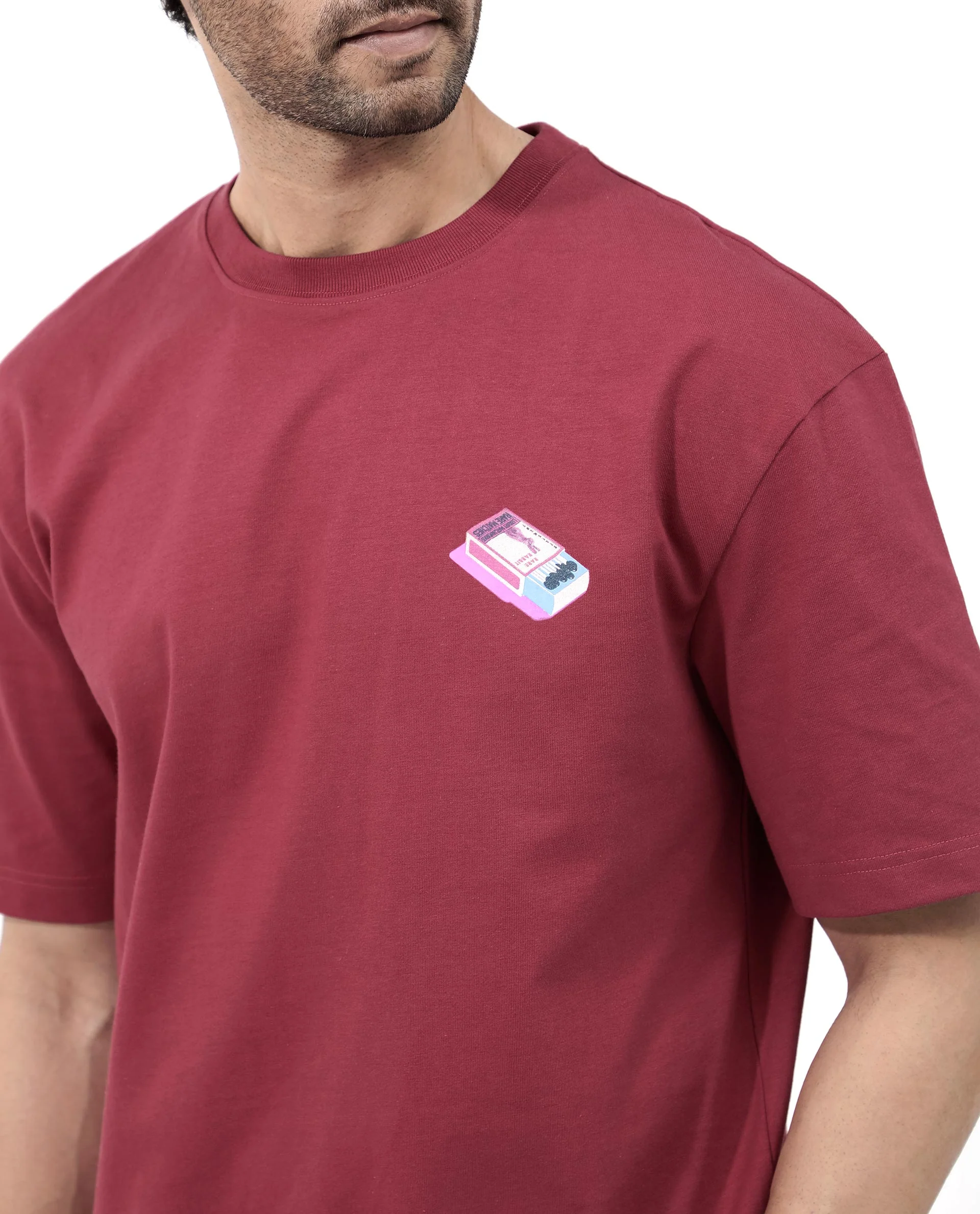 Rare Rabbit Articale Mens Iver Red Cotton Polyester Fabric Short Sleeve Crew Neck Oversized Fit Graphic Printed T-Shirt - Image 6