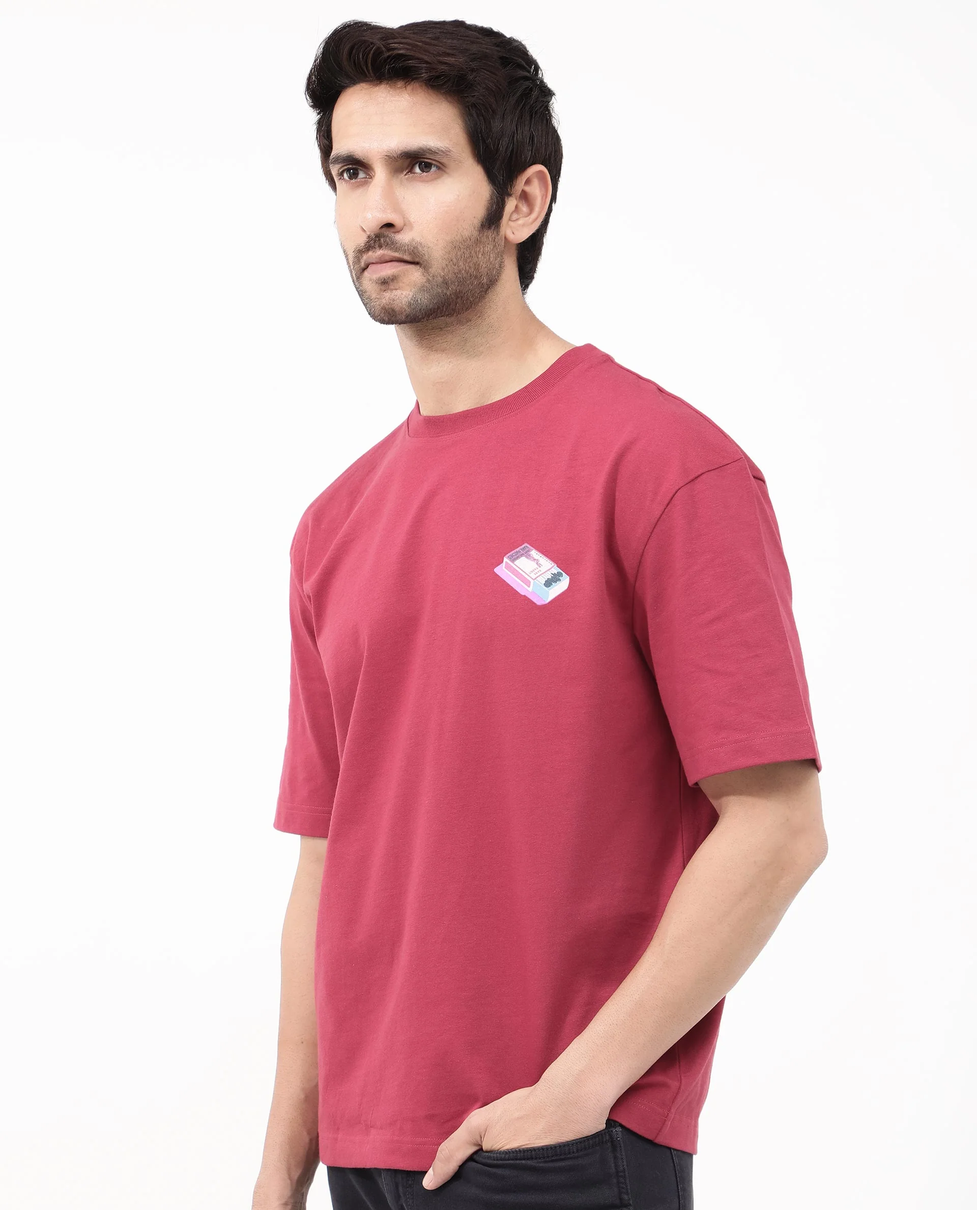 Rare Rabbit Articale Mens Iver Red Cotton Polyester Fabric Short Sleeve Crew Neck Oversized Fit Graphic Printed T-Shirt - Image 7