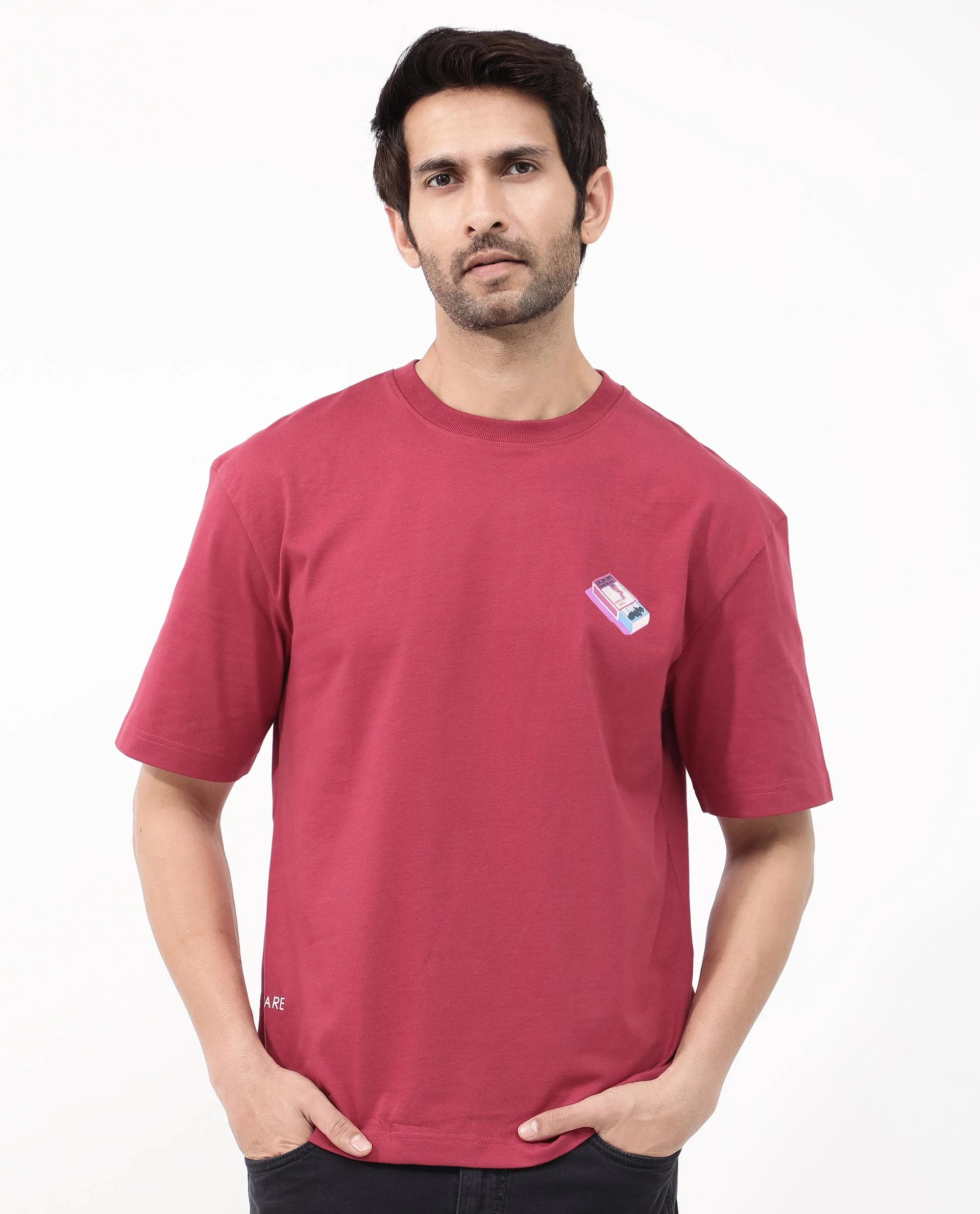 Rare Rabbit Articale Mens Iver Red Cotton Polyester Fabric Short Sleeve Crew Neck Oversized Fit Graphic Printed T-Shirt - Image 9