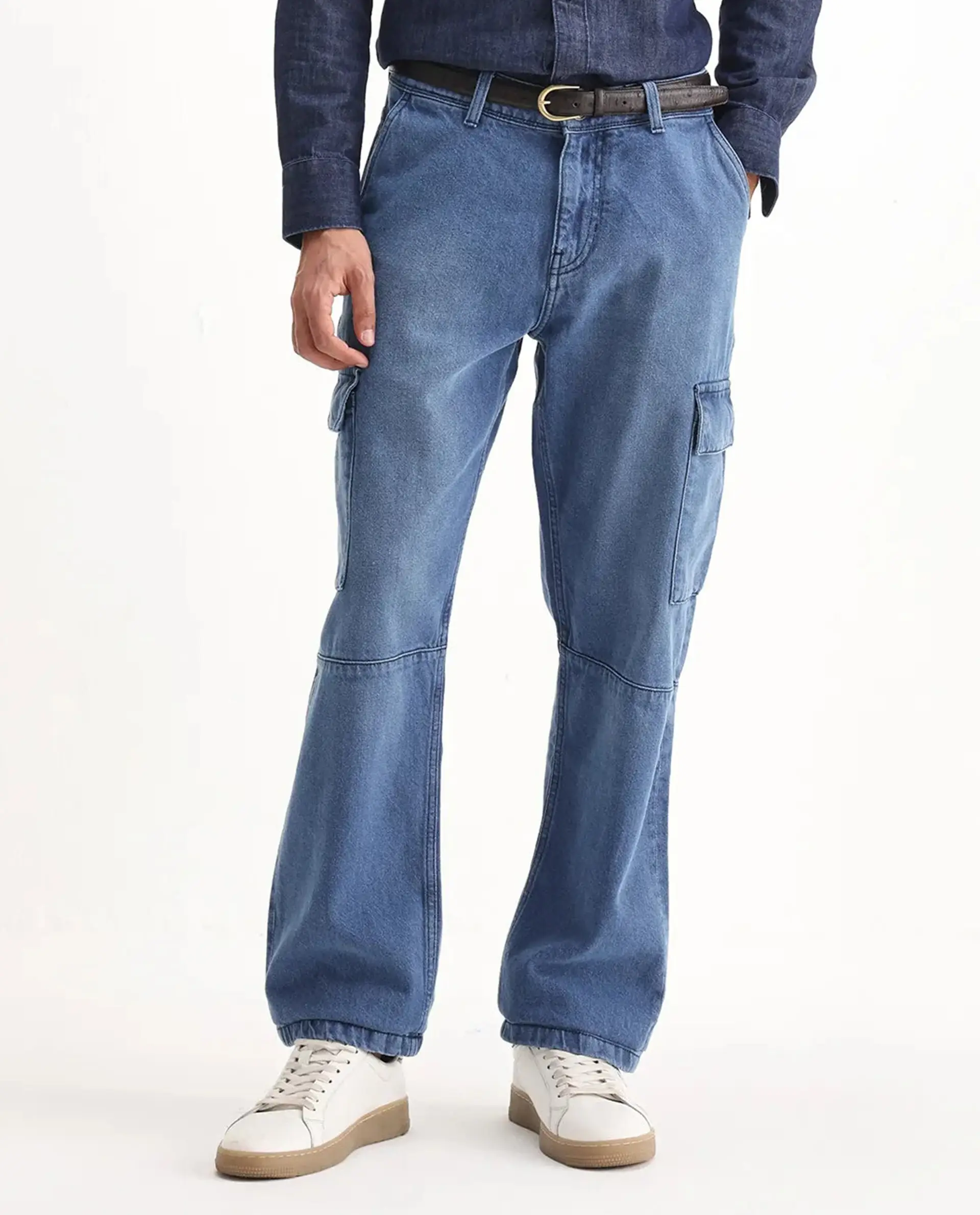 Rare Rabbit Men's Ivo Blue Cotton Plain Baggy Fit Jeans - Image 10