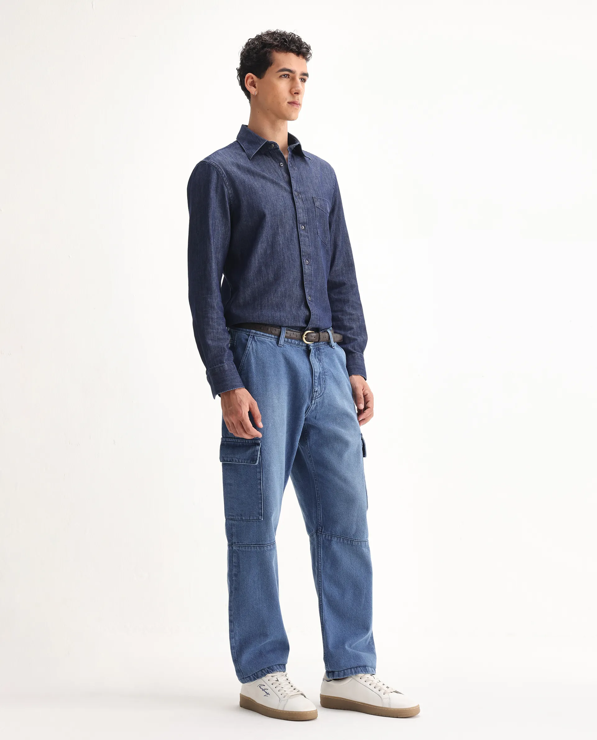 Rare Rabbit Men's Ivo Blue Cotton Plain Baggy Fit Jeans - Image 5