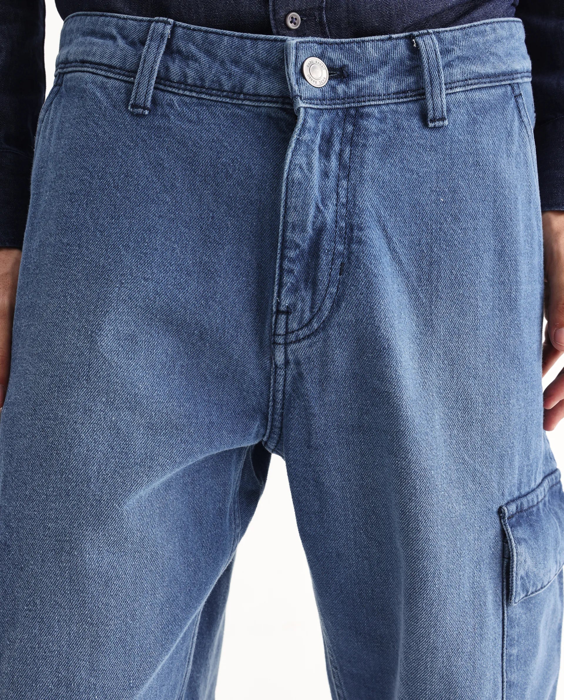 Rare Rabbit Men's Ivo Blue Cotton Plain Baggy Fit Jeans - Image 7
