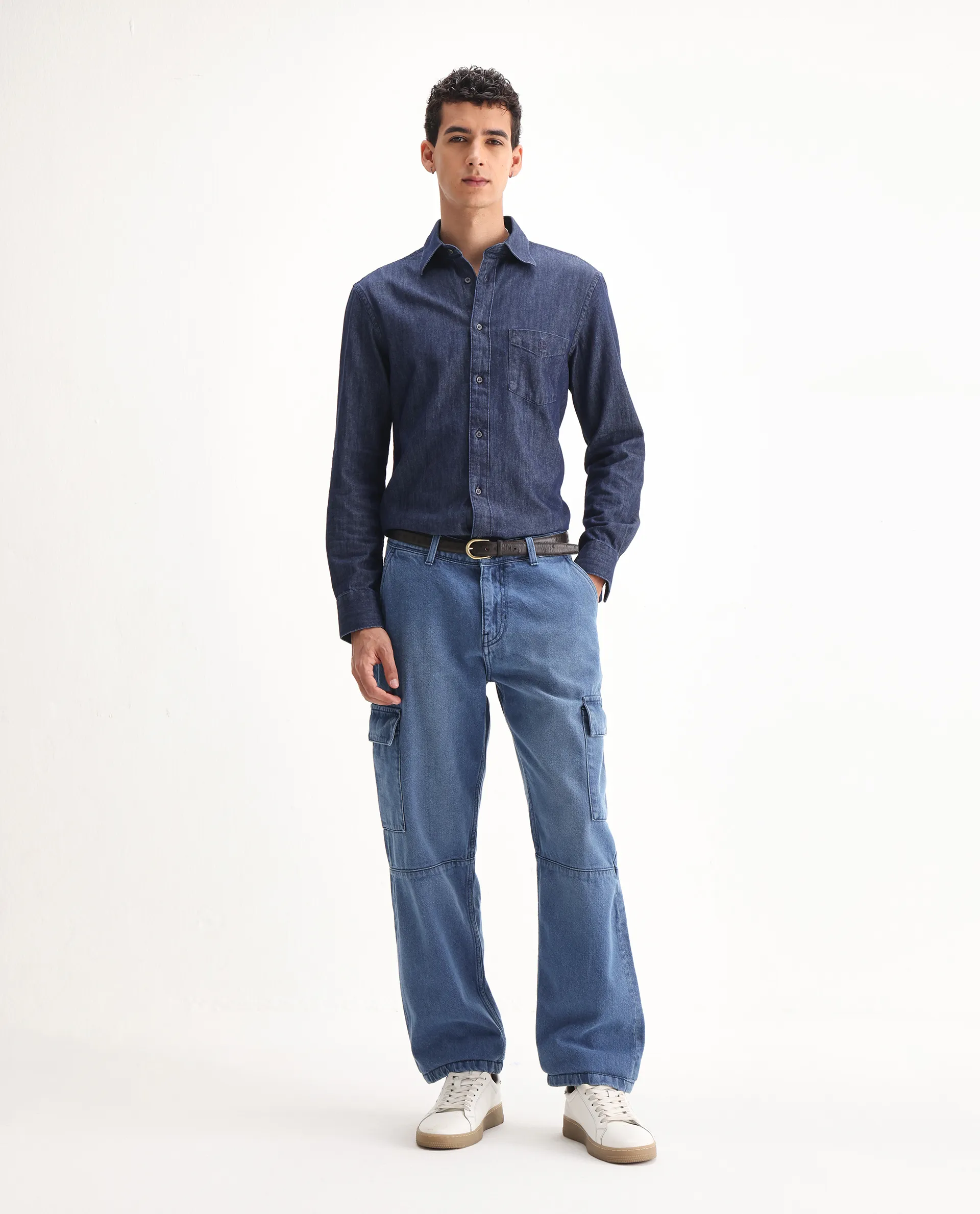 Rare Rabbit Men's Ivo Blue Cotton Plain Baggy Fit Jeans - Image 8
