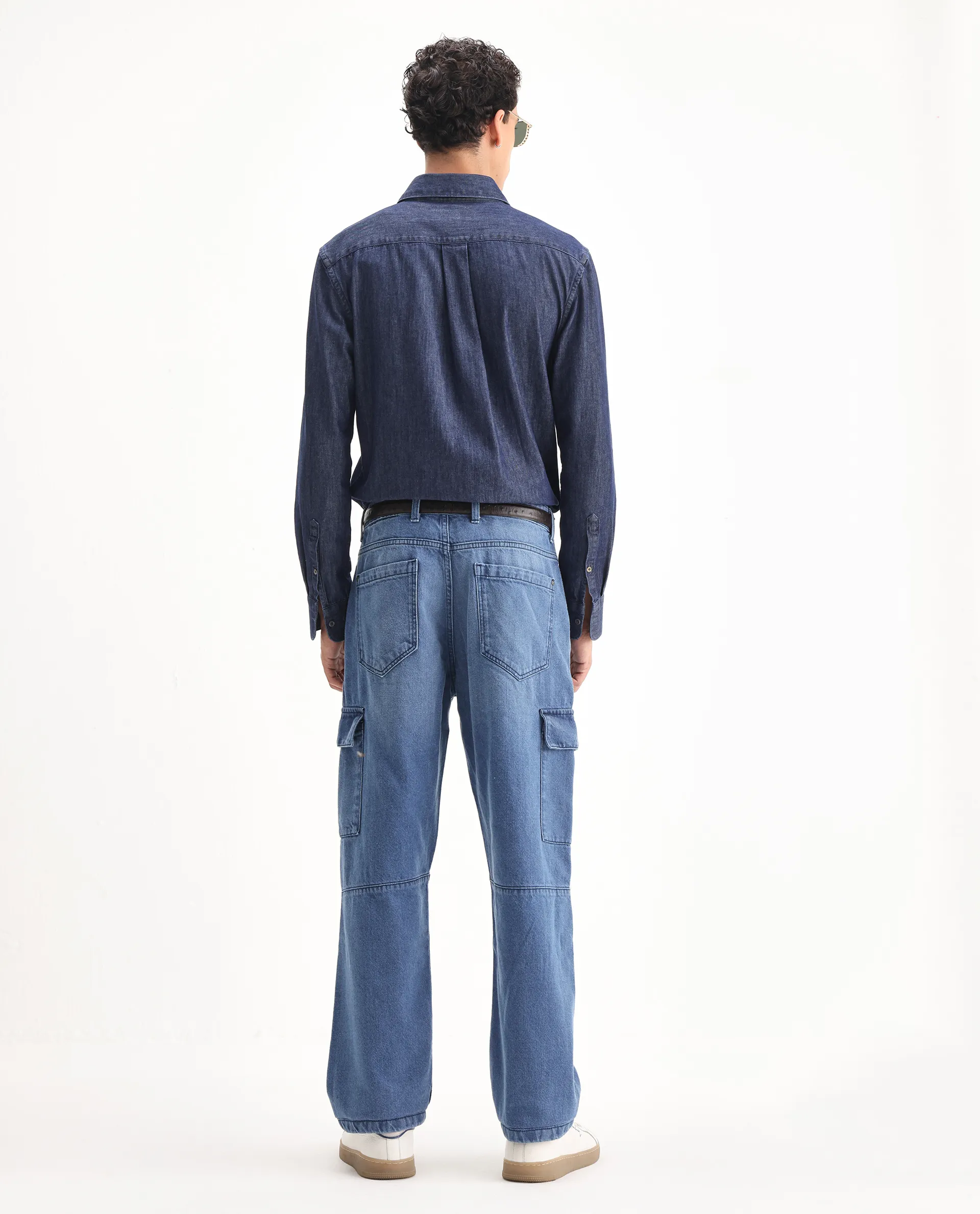 Rare Rabbit Men's Ivo Blue Cotton Plain Baggy Fit Jeans - Image 9