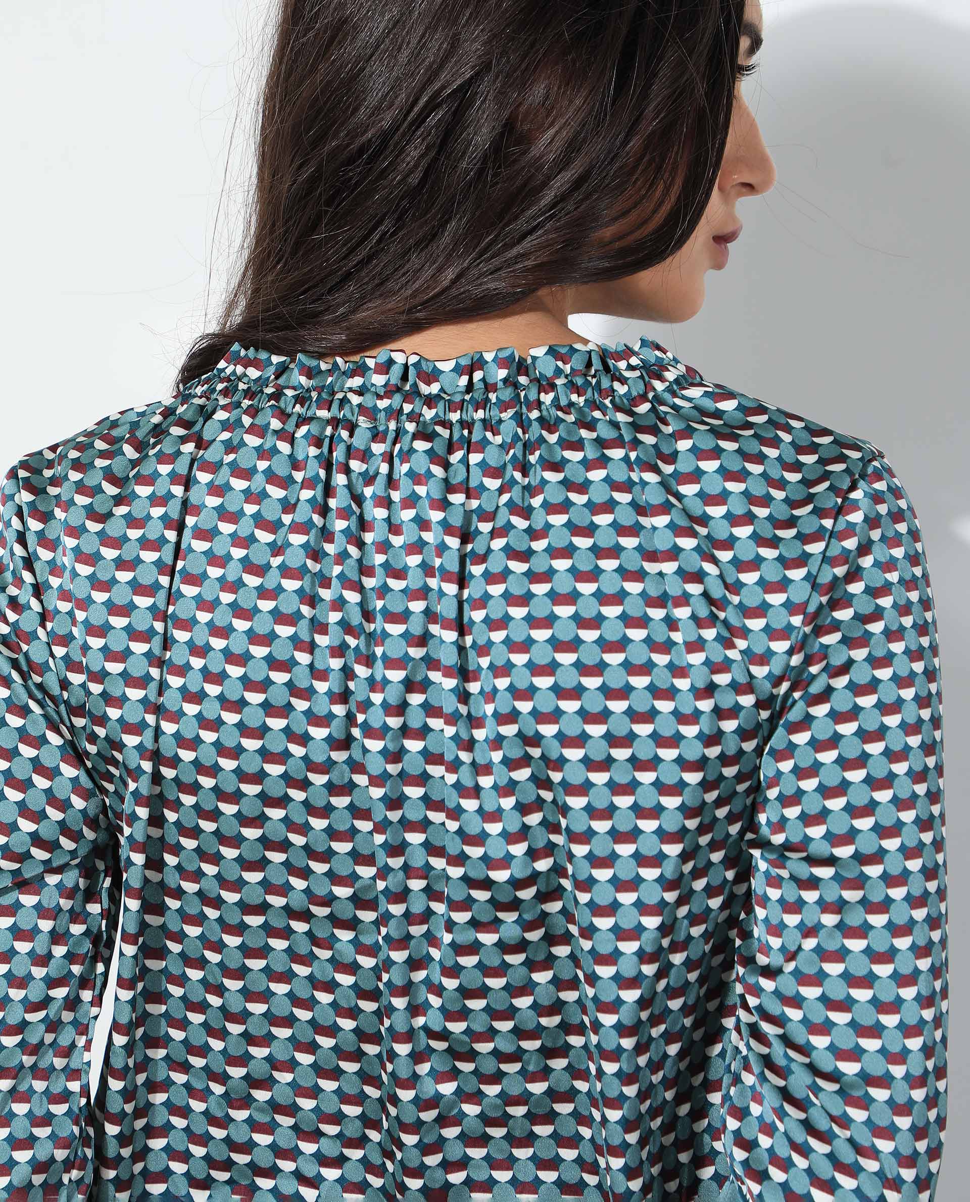 Rareism Women's Ivy Multi Polyester Sweetheart Neck Geometric Print Puff Sleeves Regular Fit Top - Image 11