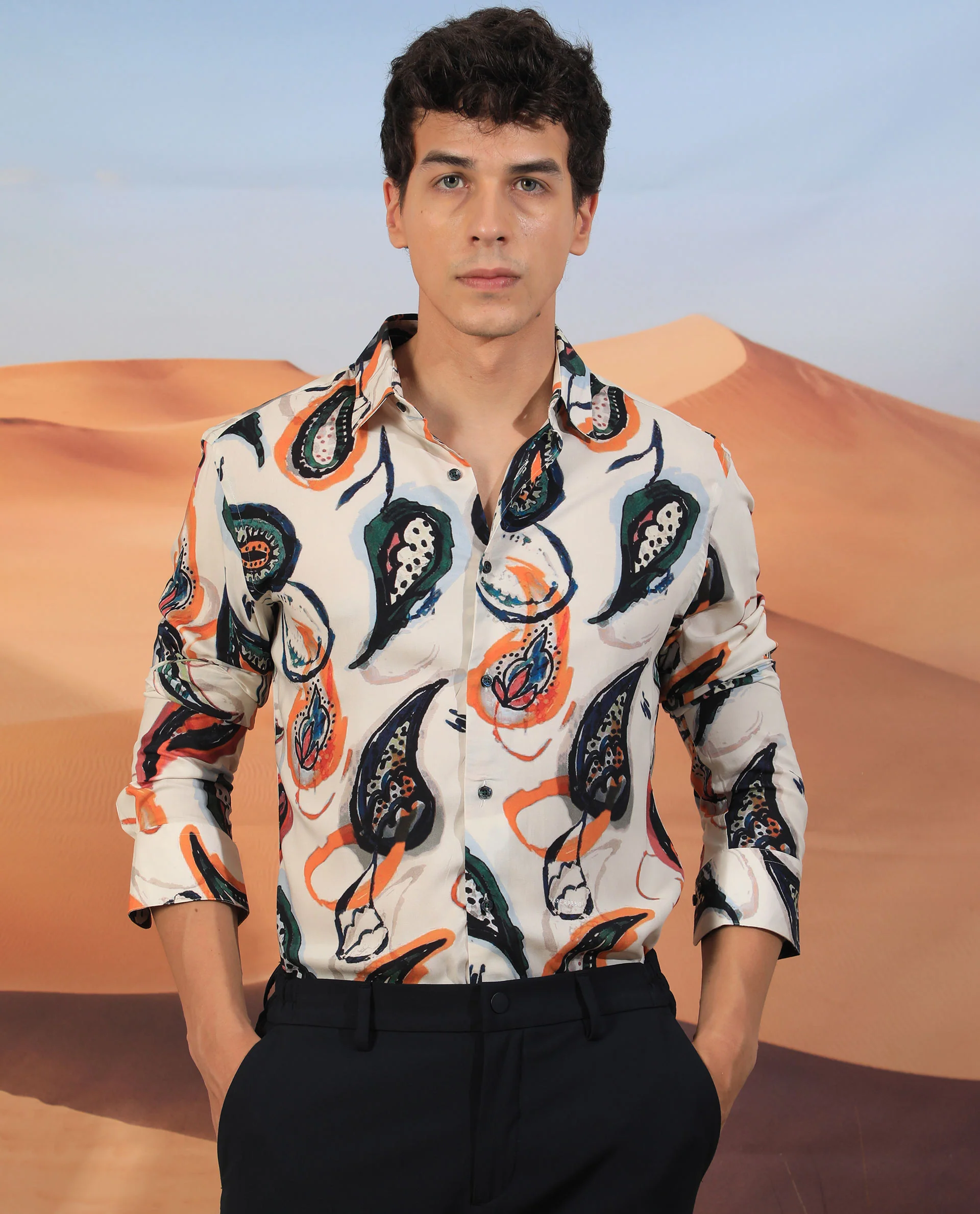 Rare Rabbit Men's Ivys Ls Beige Viscose Paisley Print Regular Fit Full Sleeve Collared Shirt - Image 4