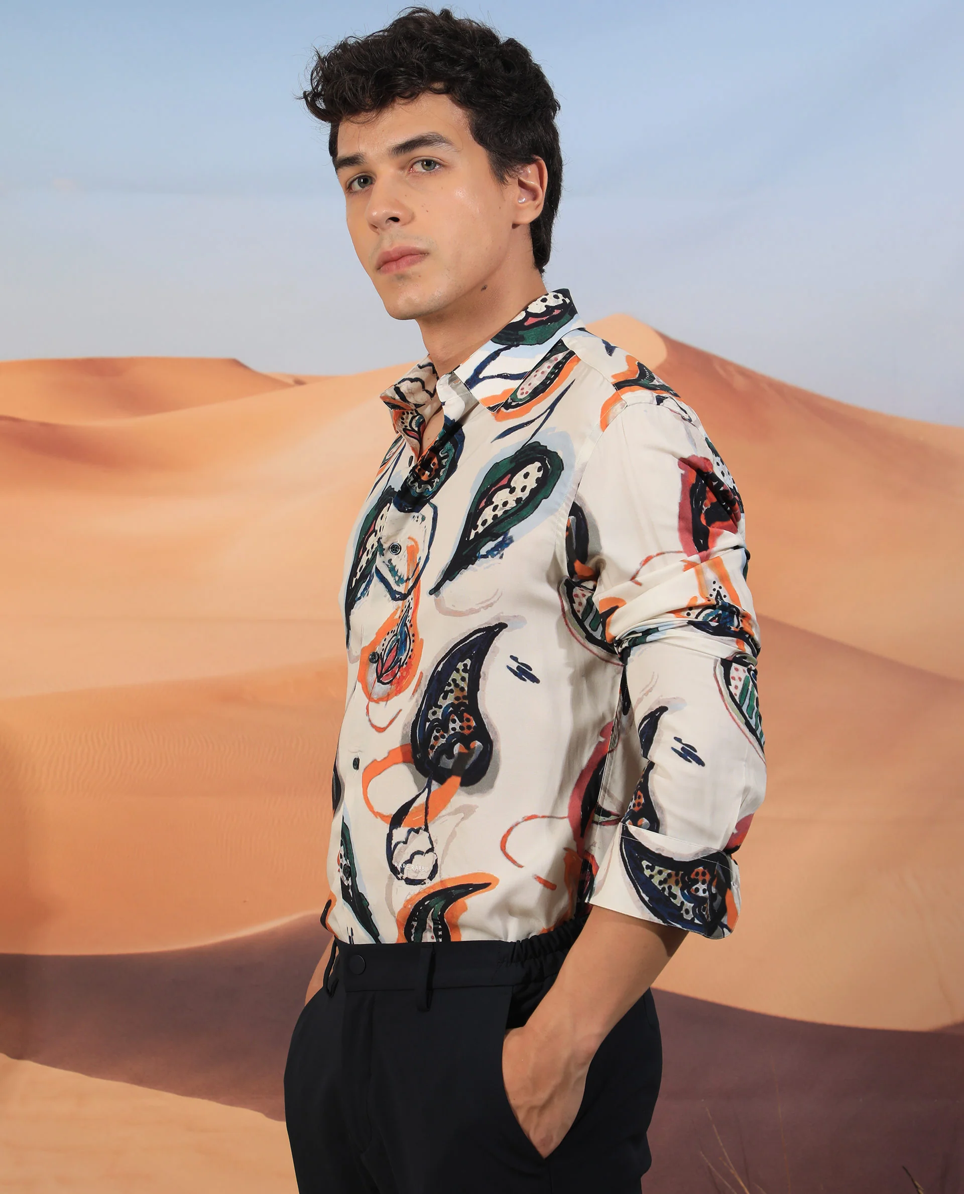 Rare Rabbit Men's Ivys Ls Beige Viscose Paisley Print Regular Fit Full Sleeve Collared Shirt - Image 6