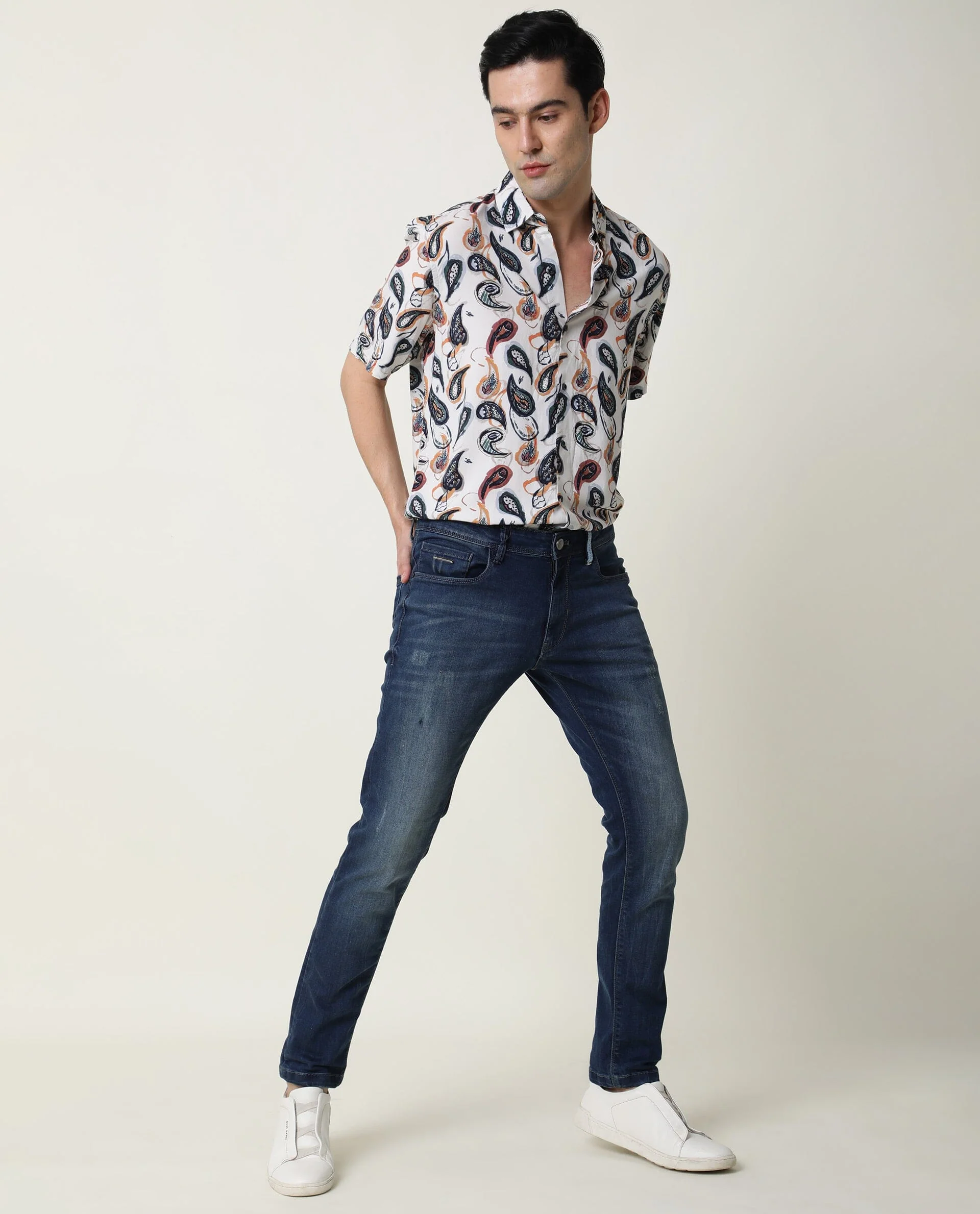Rare Rabbit Men's Ivys Ss Beige Viscose Printed Regular Fit Half Sleeve Collared Shirt - Image 5