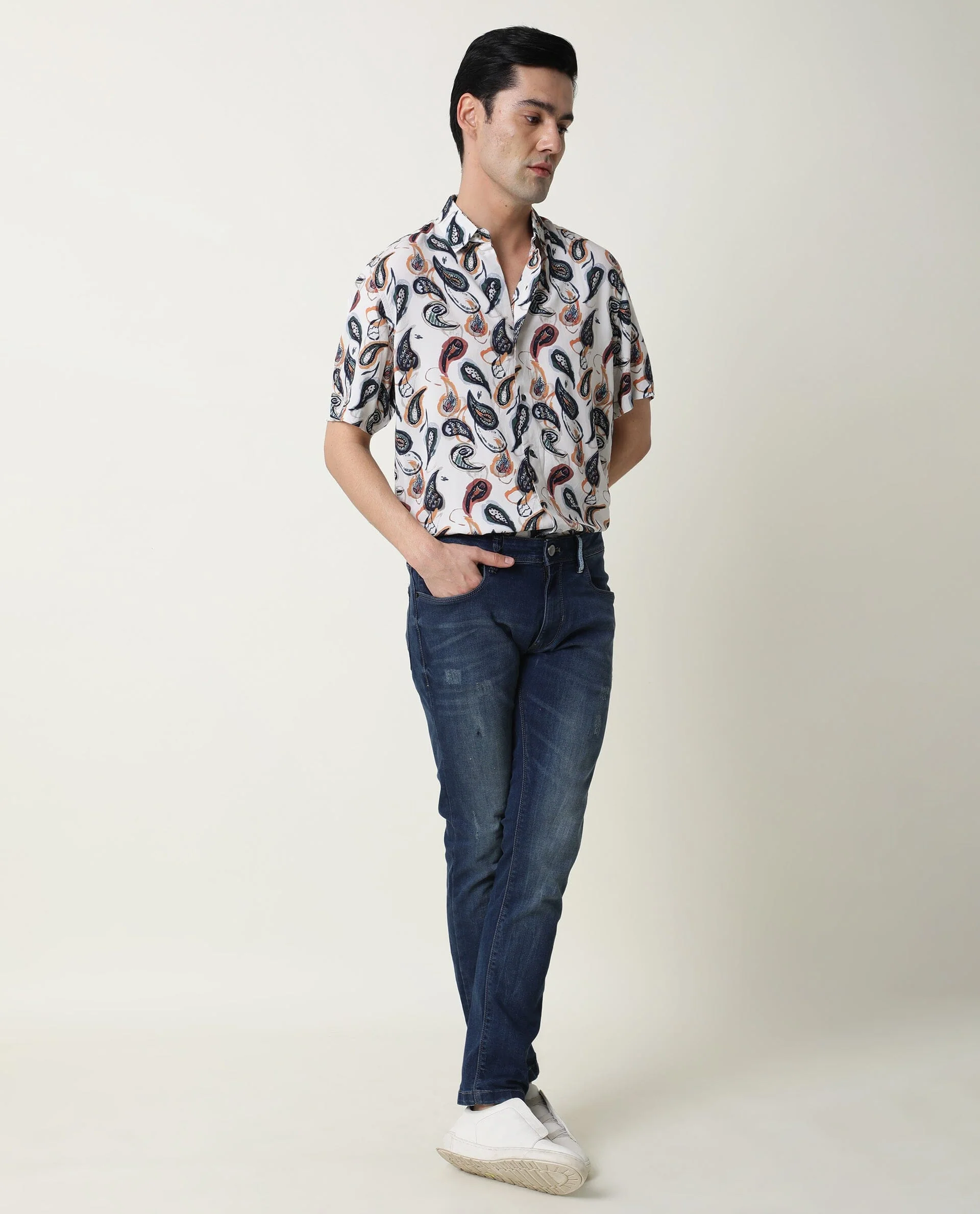 Rare Rabbit Men's Ivys Ss Beige Viscose Printed Regular Fit Half Sleeve Collared Shirt - Image 8