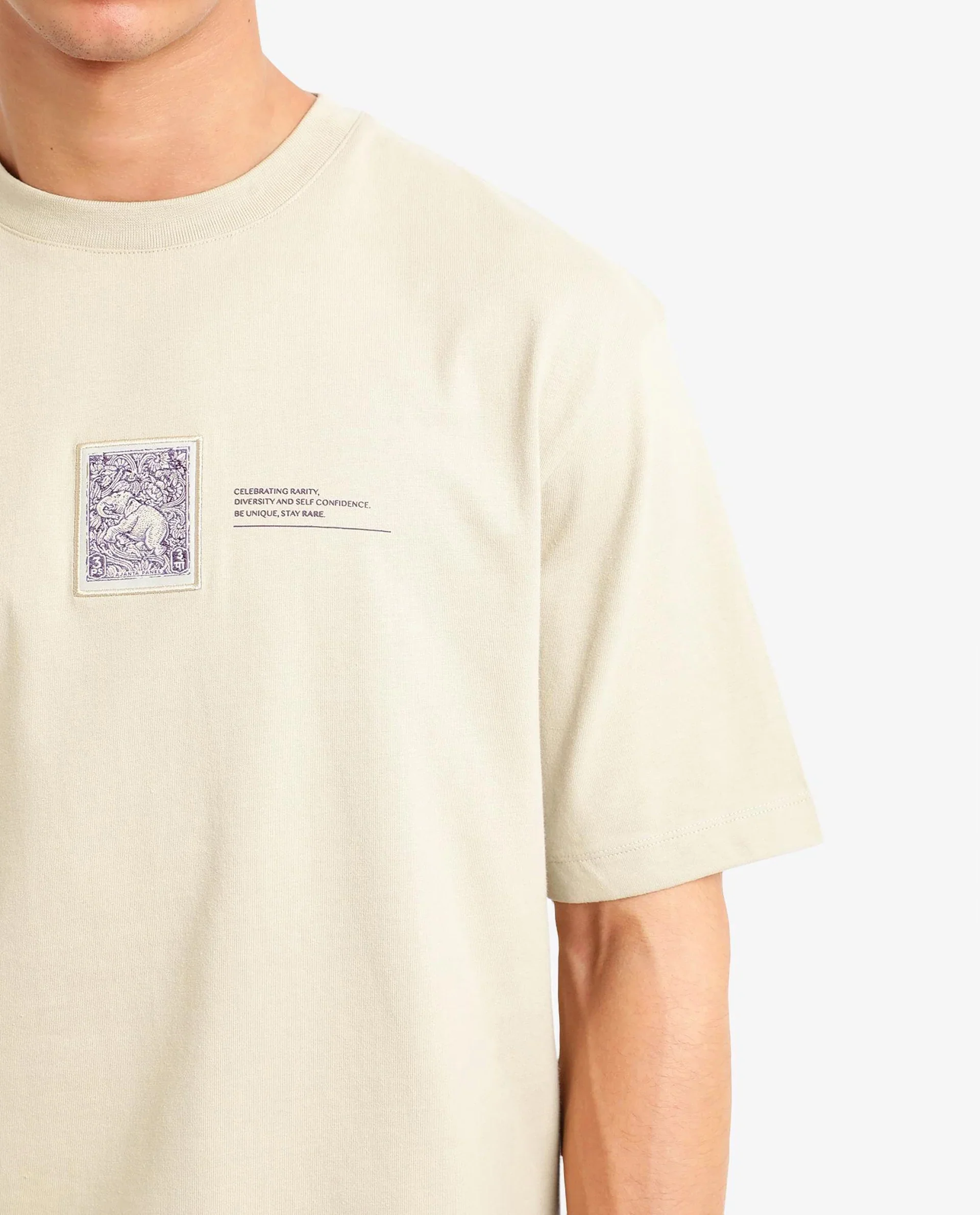 Rare Rabbit Men's Iylo Beige Cotton Graphic Print Oversized Fit Half Sleeve Crew Neck T-Shirt - Image 4