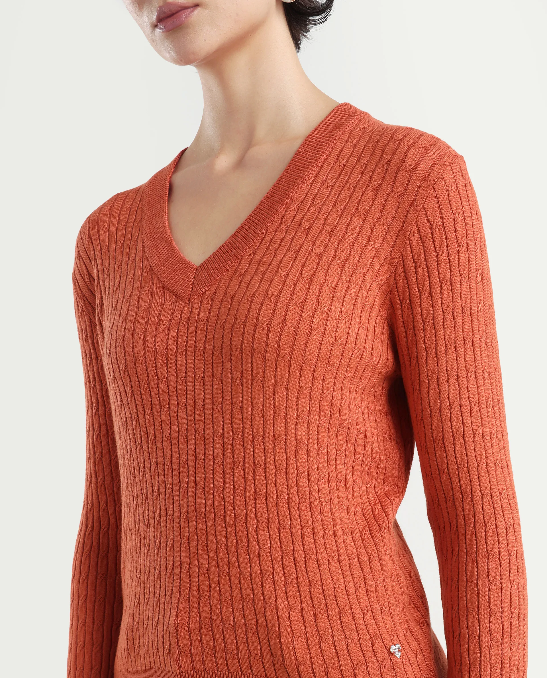 Rareism Women's Izmit Orange Viscose V-Neck Plain Regular Fit Top - Image 4