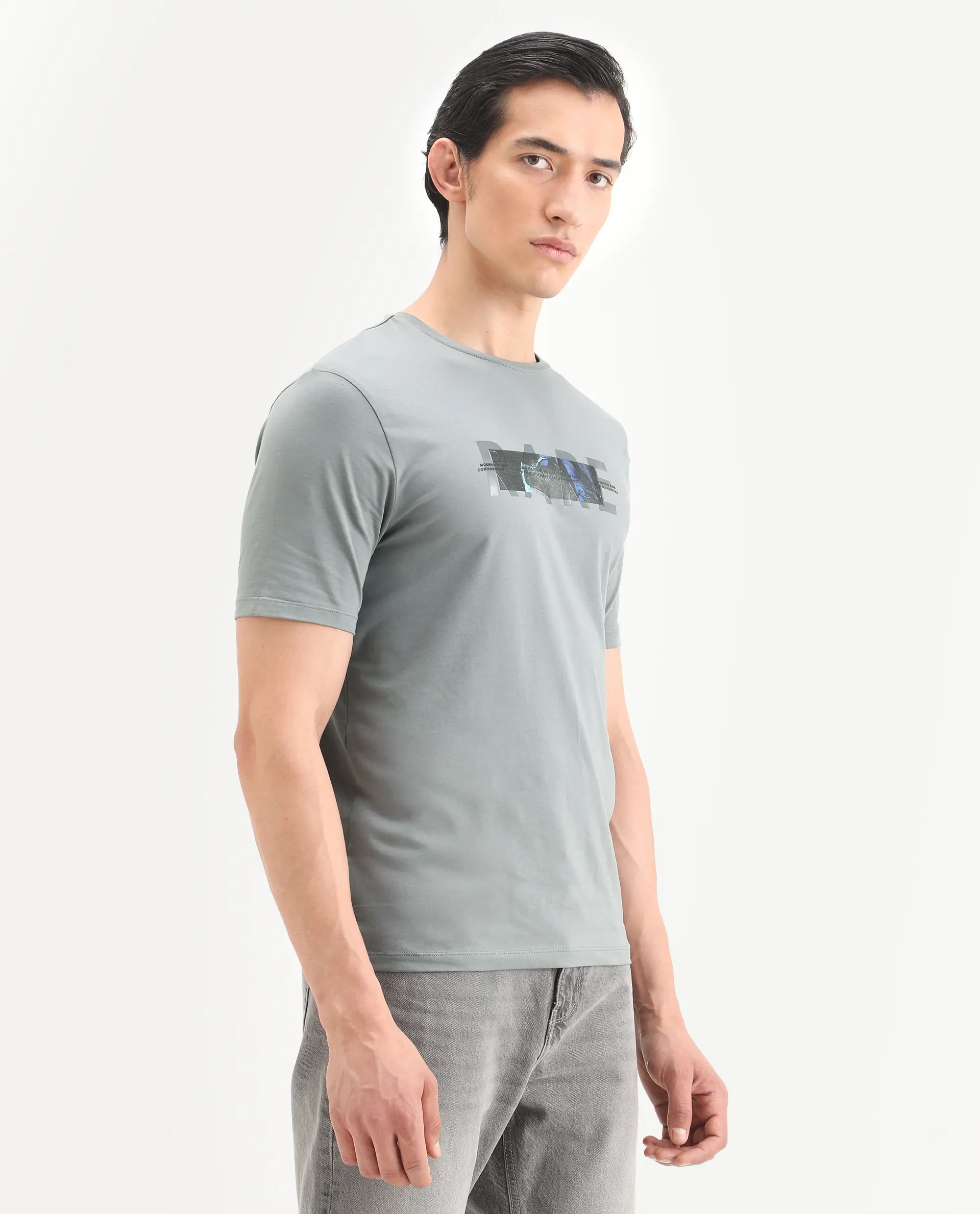 Rare Rabbit Men's Jaars Dark Grey Cotton Blend Fabric Half Sleeve Crew Neck Regular Fit Graphic Print T-Shirt - Image 6