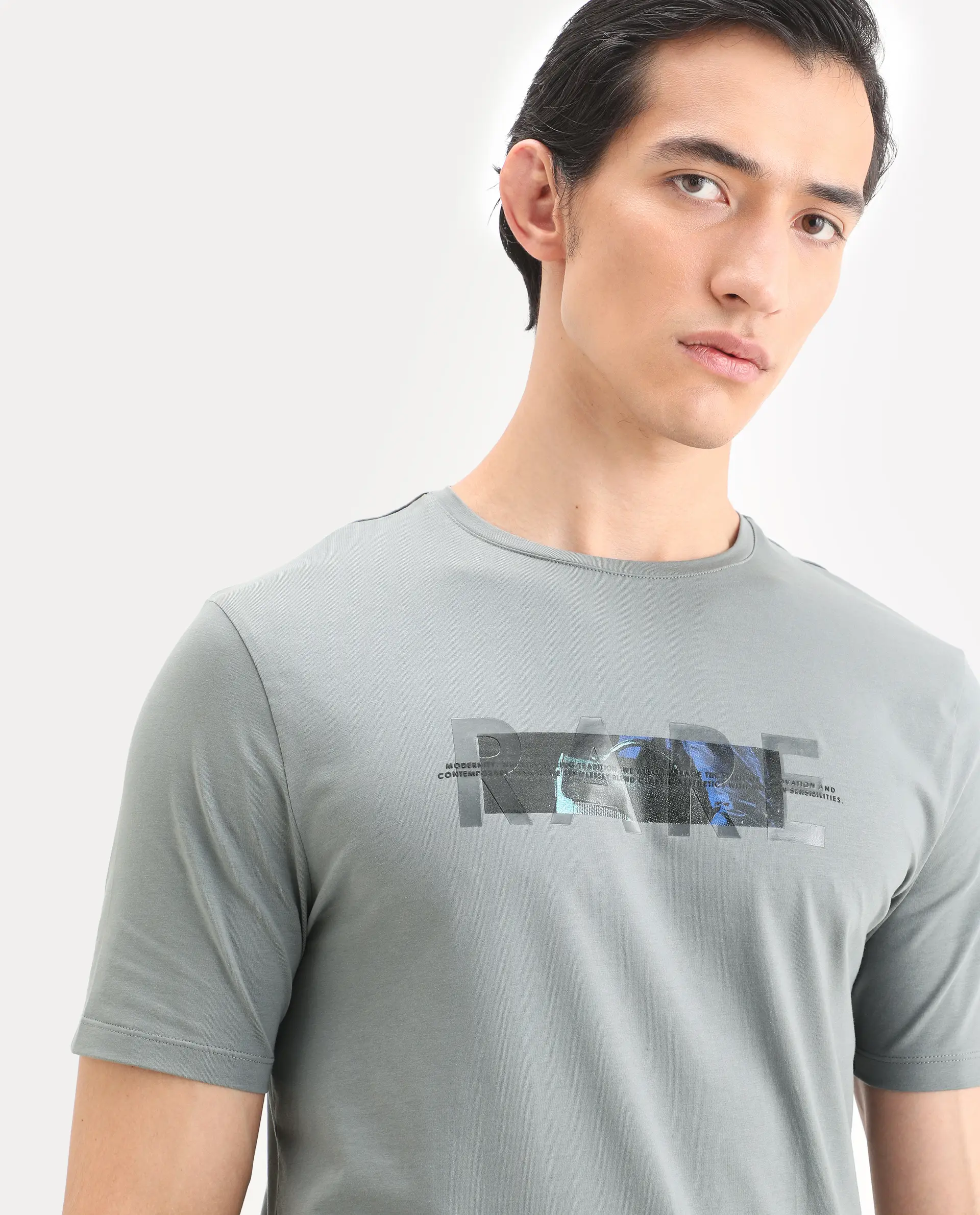 Rare Rabbit Men's Jaars Dark Grey Cotton Blend Fabric Half Sleeve Crew Neck Regular Fit Graphic Print T-Shirt - Image 7