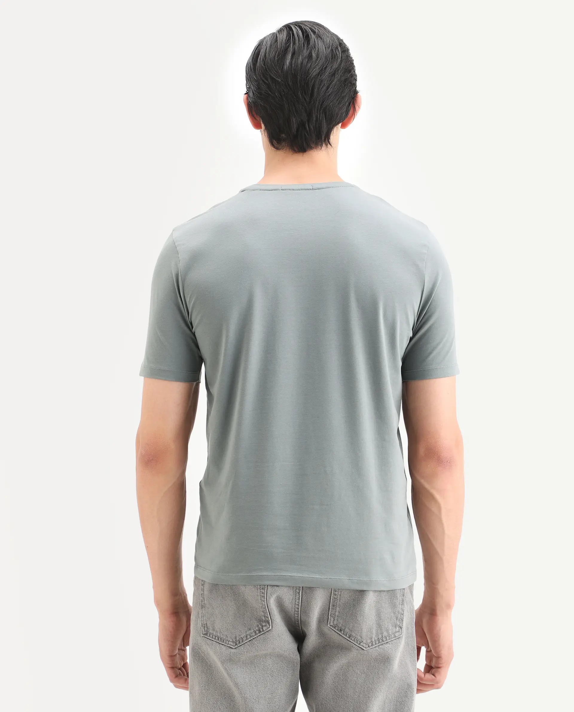 Rare Rabbit Men's Jaars Dark Grey Cotton Blend Fabric Half Sleeve Crew Neck Regular Fit Graphic Print T-Shirt - Image 8