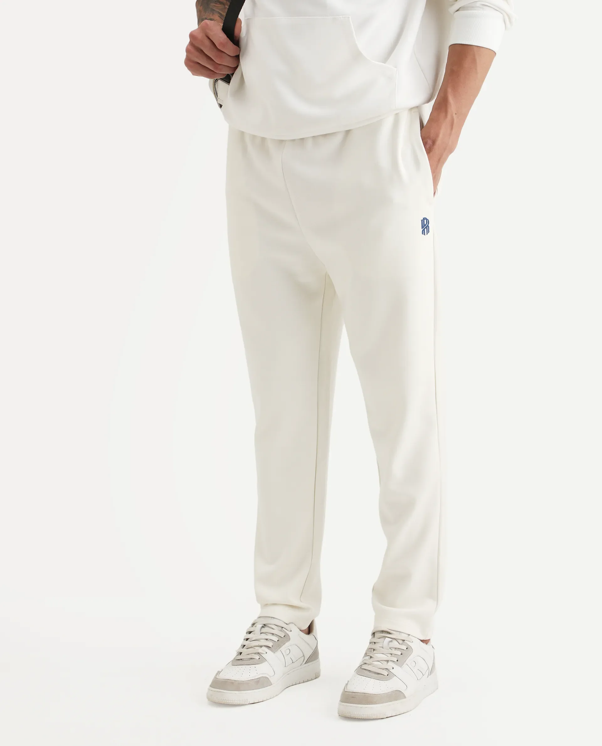 Rare Rabbit Men's Jabe-B Off White Modal Blend Fabric Regular Fit Plain Track Pant - Image 2