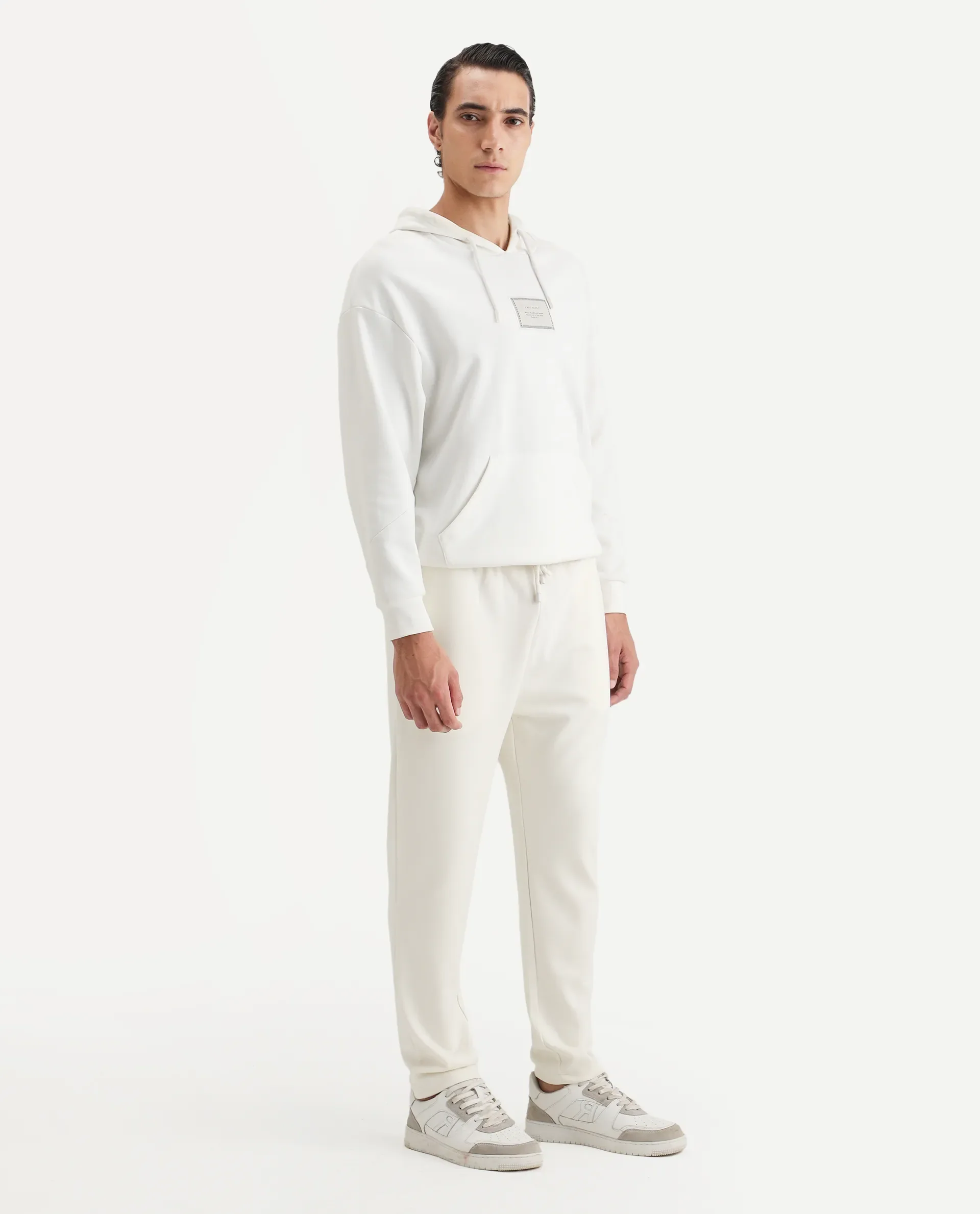Rare Rabbit Men's Jabe-B Off White Modal Blend Fabric Regular Fit Plain Track Pant - Image 6