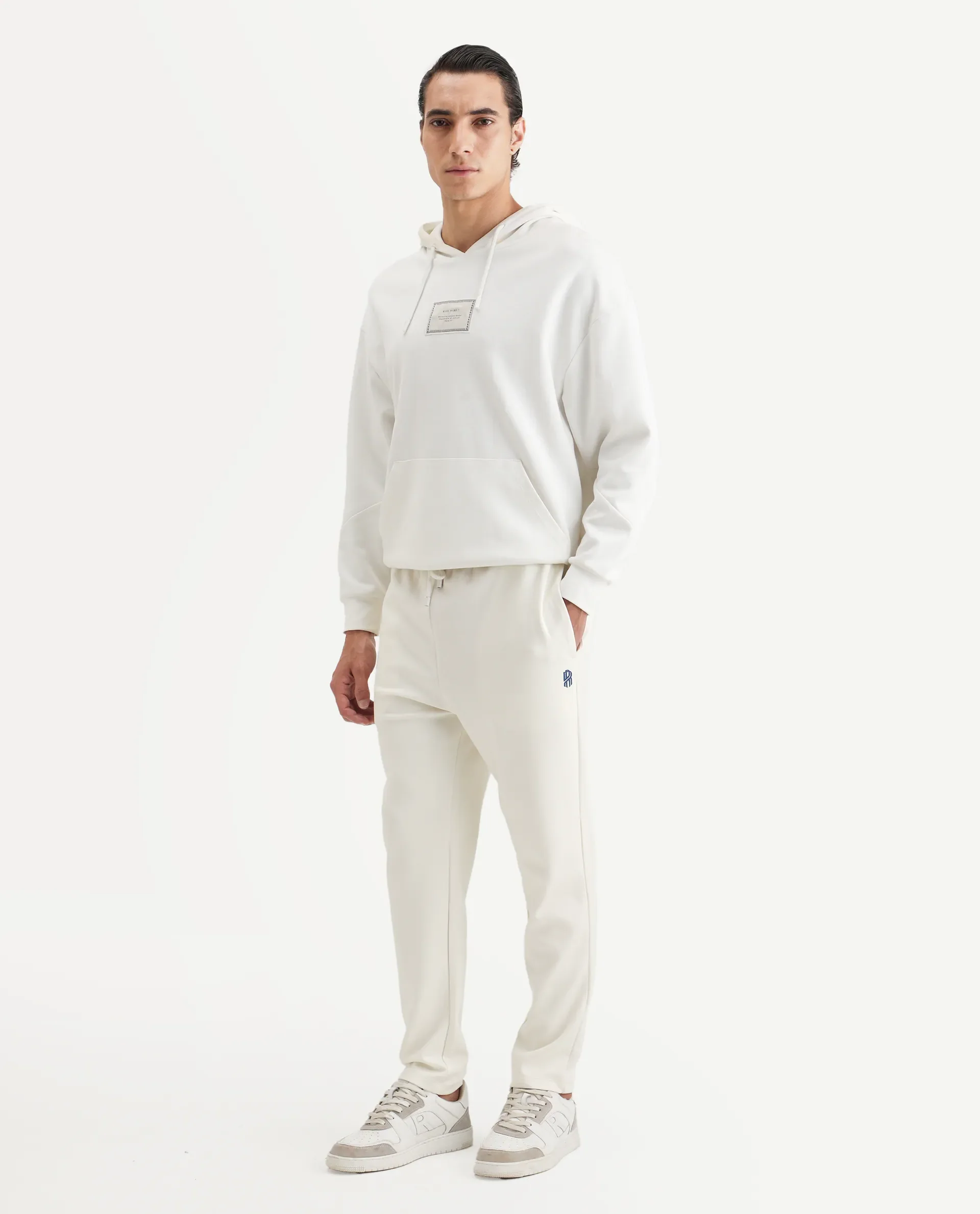 Rare Rabbit Men's Jabe-B Off White Modal Blend Fabric Regular Fit Plain Track Pant - Image 7