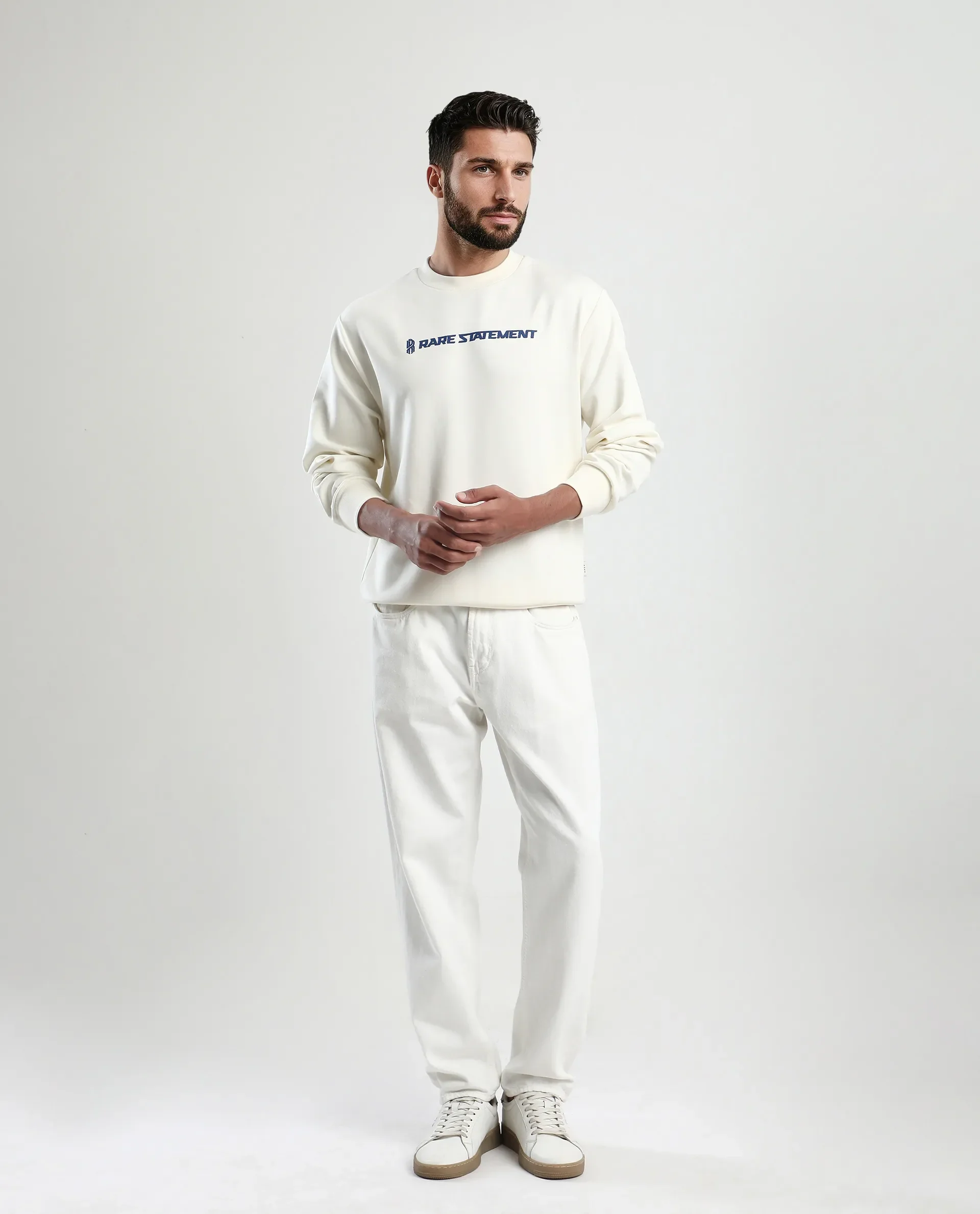 Rare Rabbit Men's Jabe-T Off White Modal Blend Graphic Print Regular Fit Full Sleeve Crew Neck Sweatshirt - Image 2