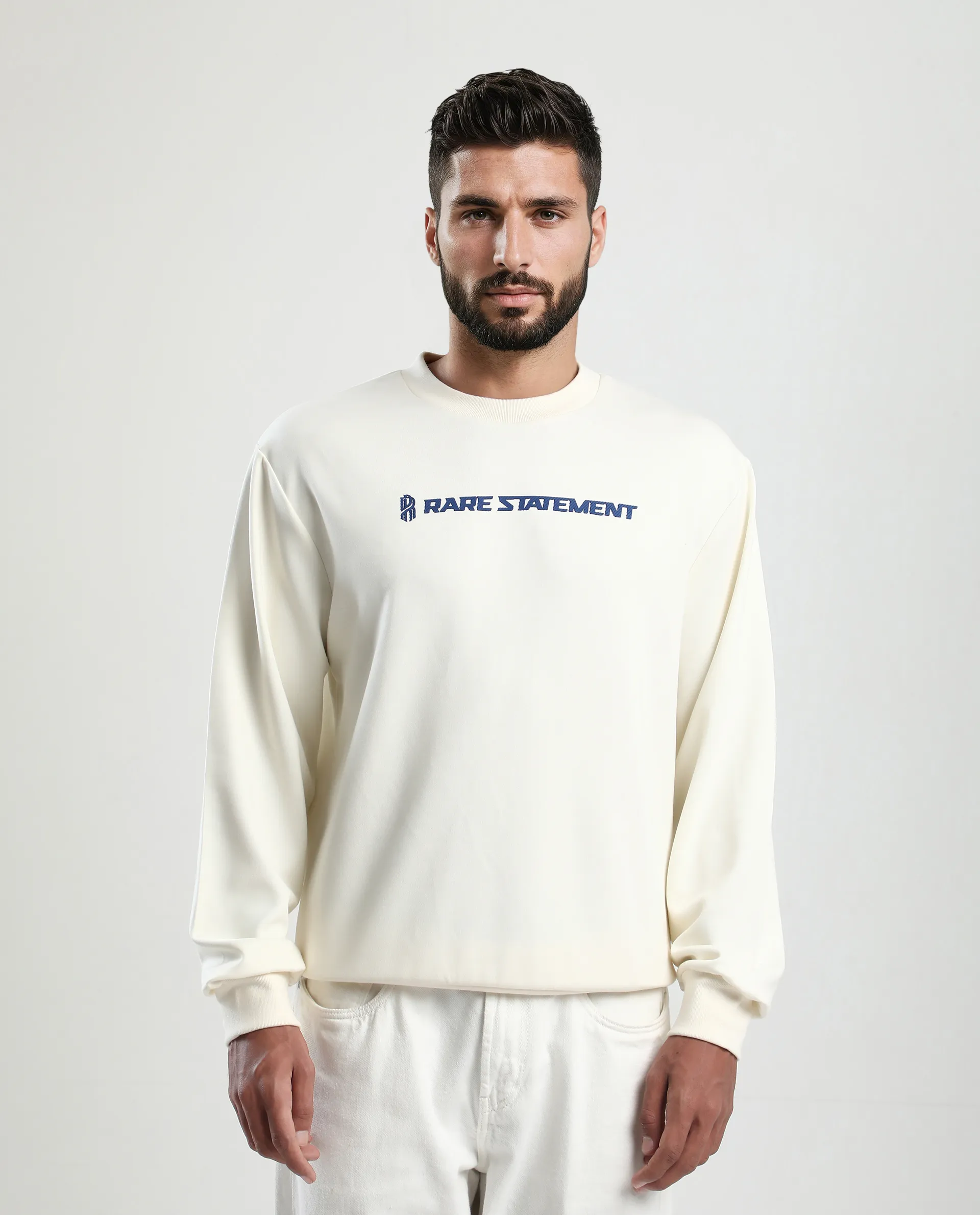 Rare Rabbit Men's Jabe-T Off White Modal Blend Graphic Print Regular Fit Full Sleeve Crew Neck Sweatshirt - Image 4