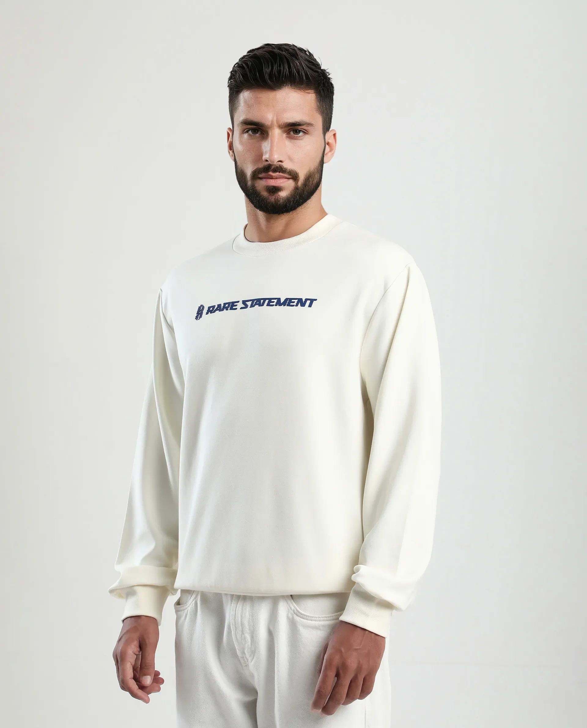 Rare Rabbit Men's Jabe-T Off White Modal Blend Graphic Print Regular Fit Full Sleeve Crew Neck Sweatshirt - Image 5