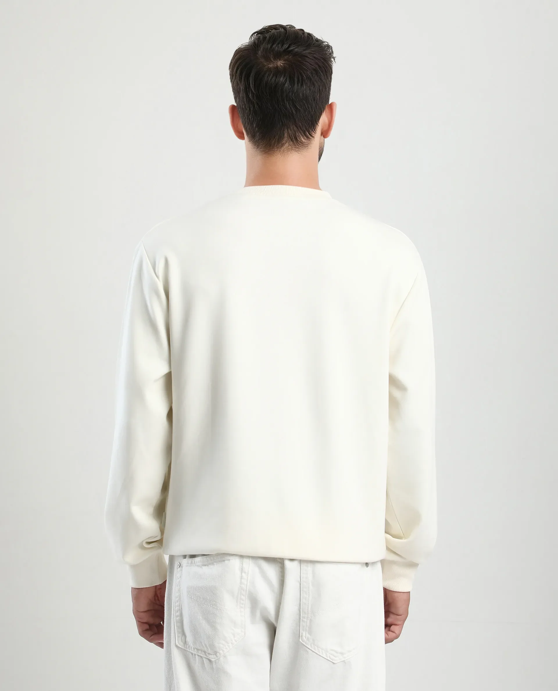Rare Rabbit Men's Jabe-T Off White Modal Blend Graphic Print Regular Fit Full Sleeve Crew Neck Sweatshirt - Image 8