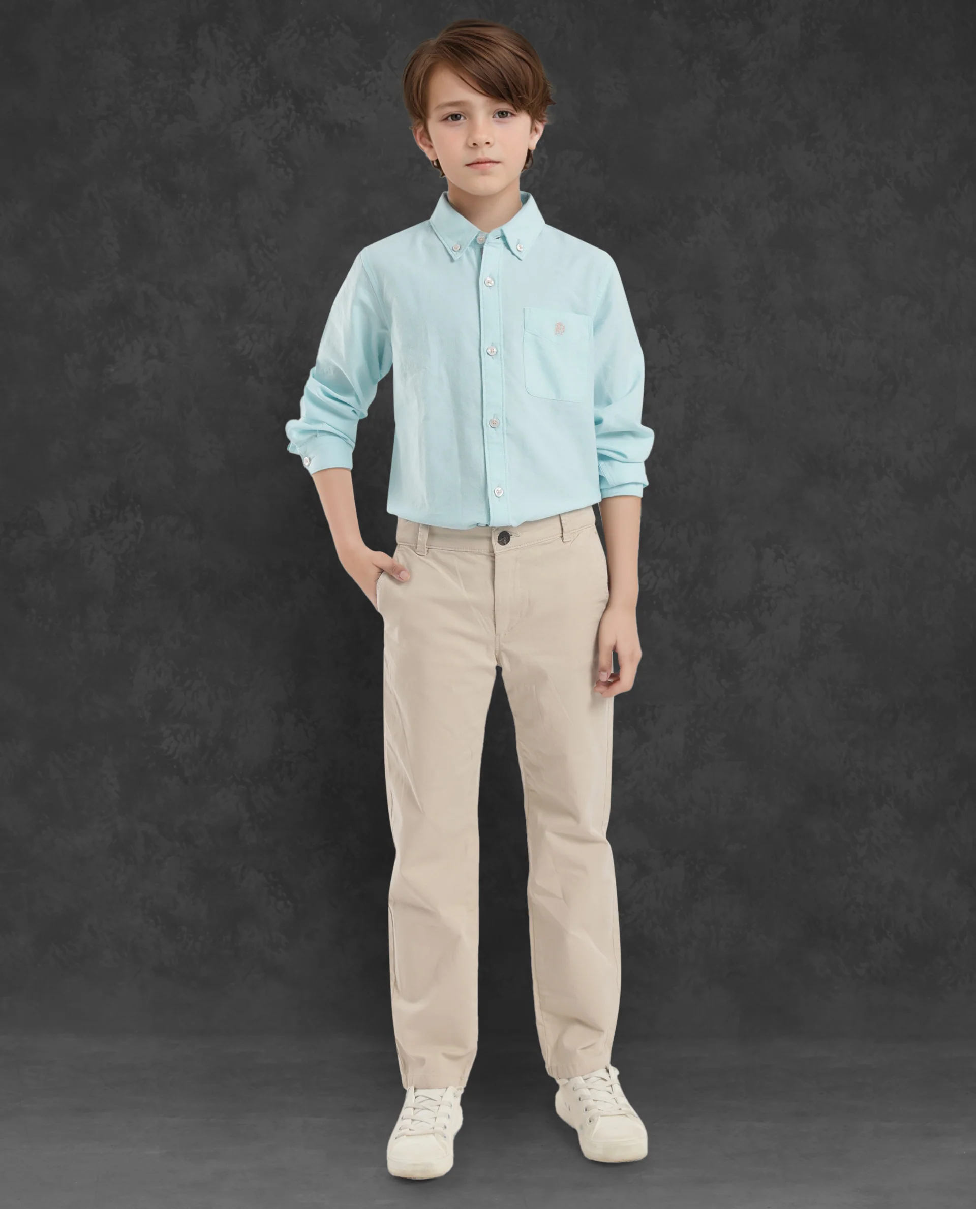 Rare Ones Kids Jac Blue Cotton Full Sleeves Button Down Regular Fit Solid Shirt - Image 2
