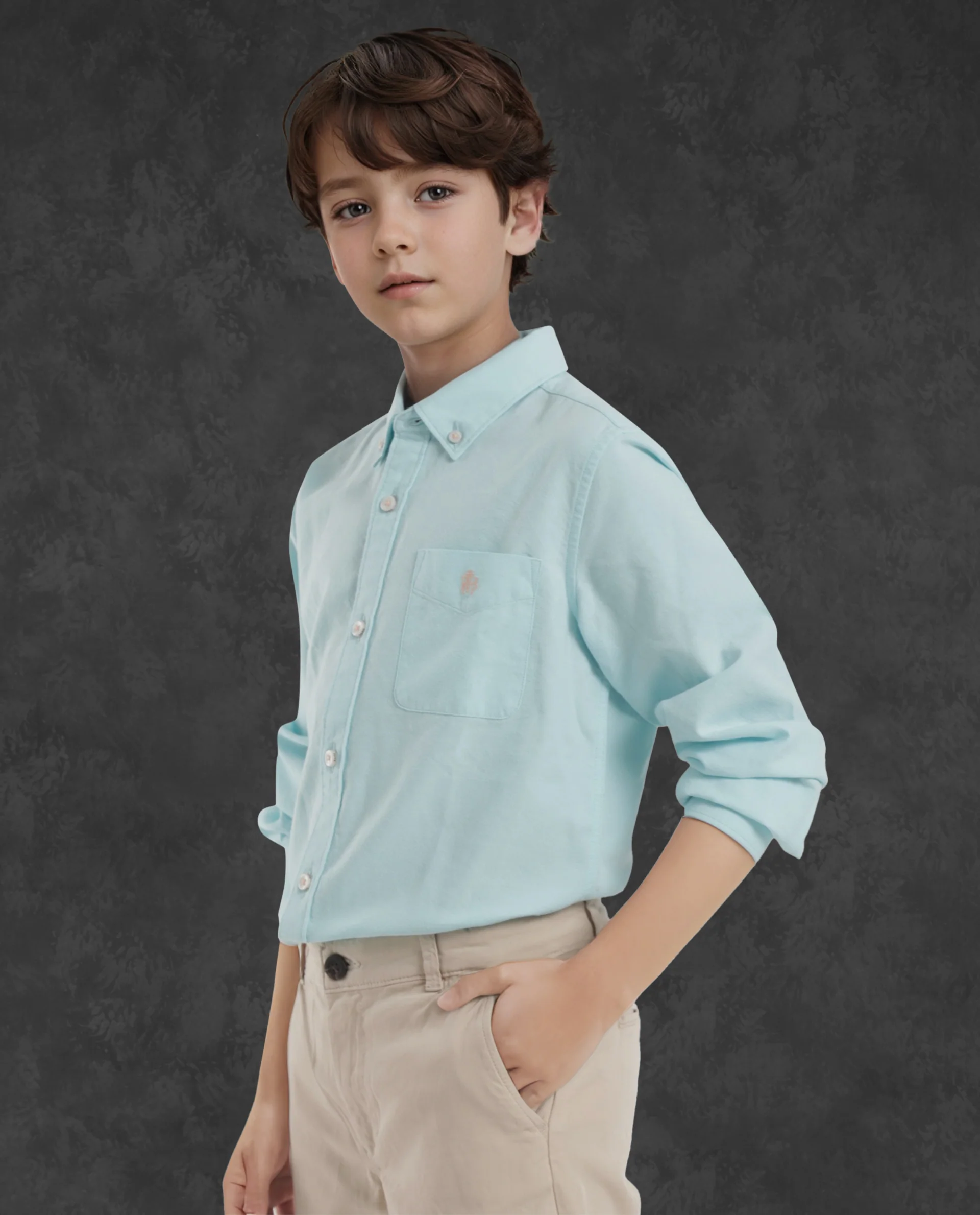 Rare Ones Kids Jac Blue Cotton Full Sleeves Button Down Regular Fit Solid Shirt - Image 6