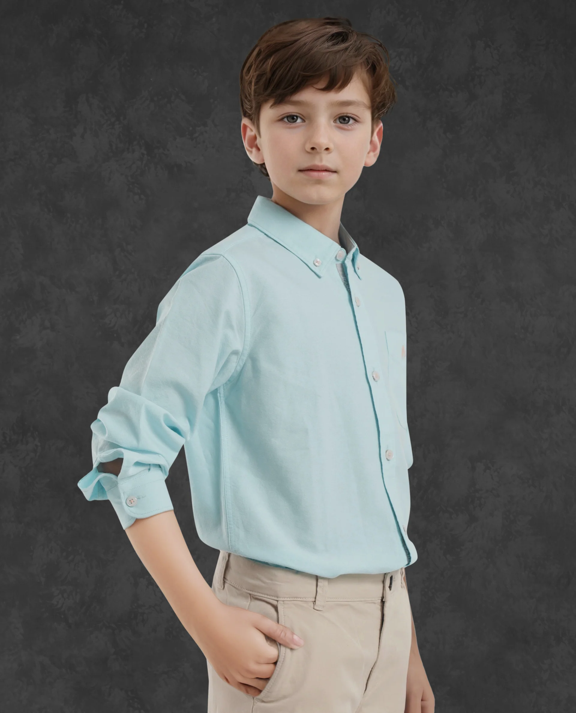 Rare Ones Kids Jac Blue Cotton Full Sleeves Button Down Regular Fit Solid Shirt - Image 7