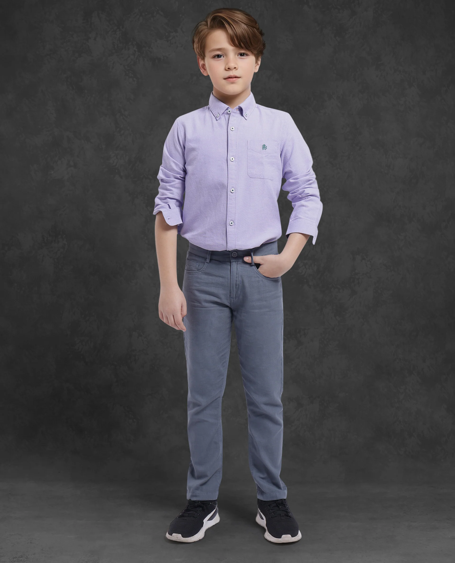 Rare Ones Kids Jac Purple Cotton Full Sleeves Button Down Regular Fit Solid Shirt - Image 2