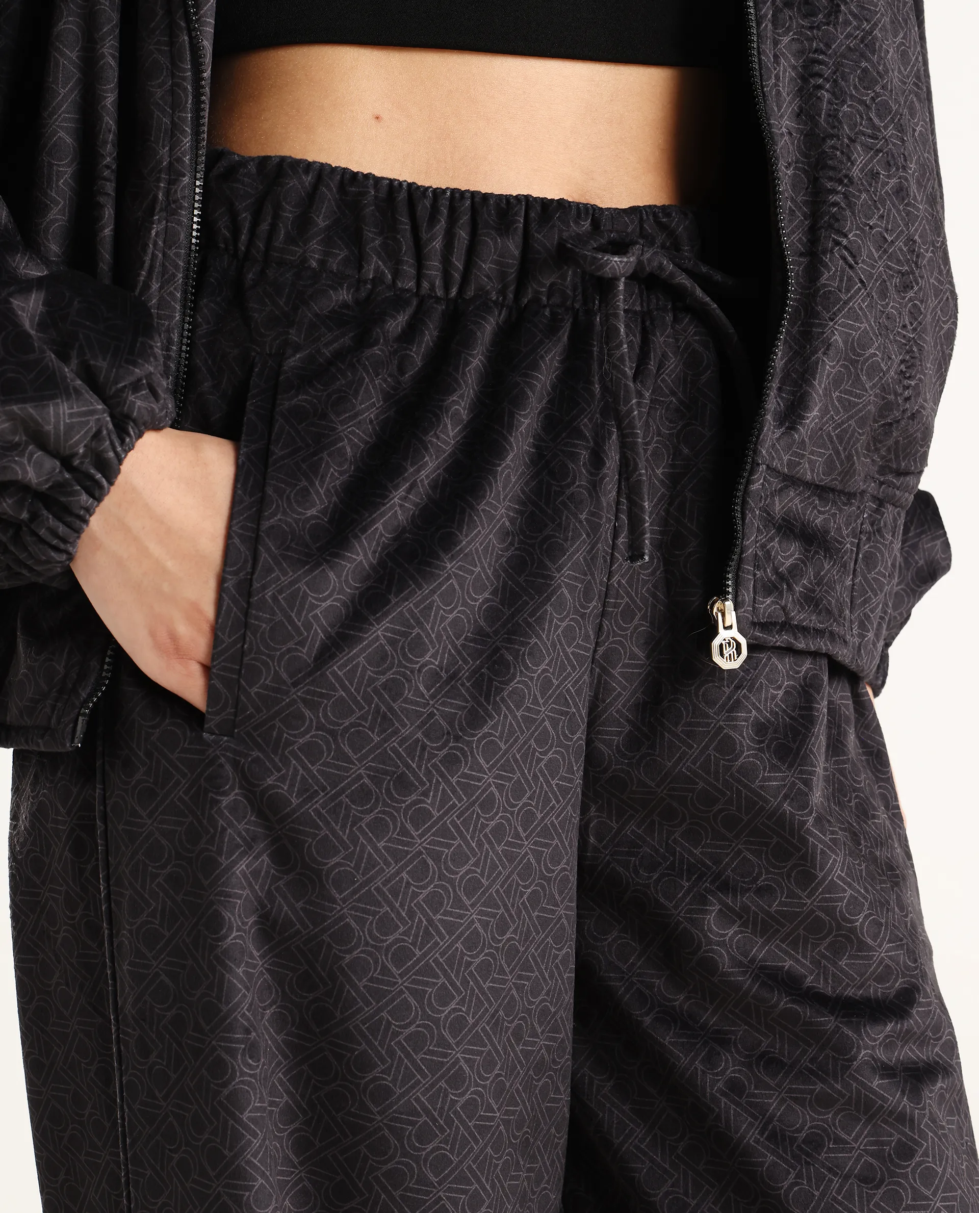 Rareism Women's Jacamo-B Black Polyester Straight Monogram Print Trouser - Image 4