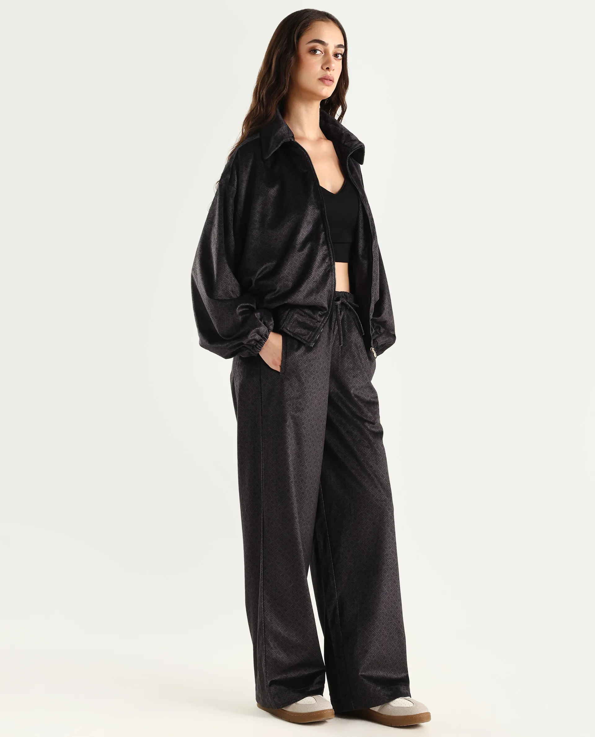 Rareism Women's Jacamo-B Black Polyester Straight Monogram Print Trouser - Image 6