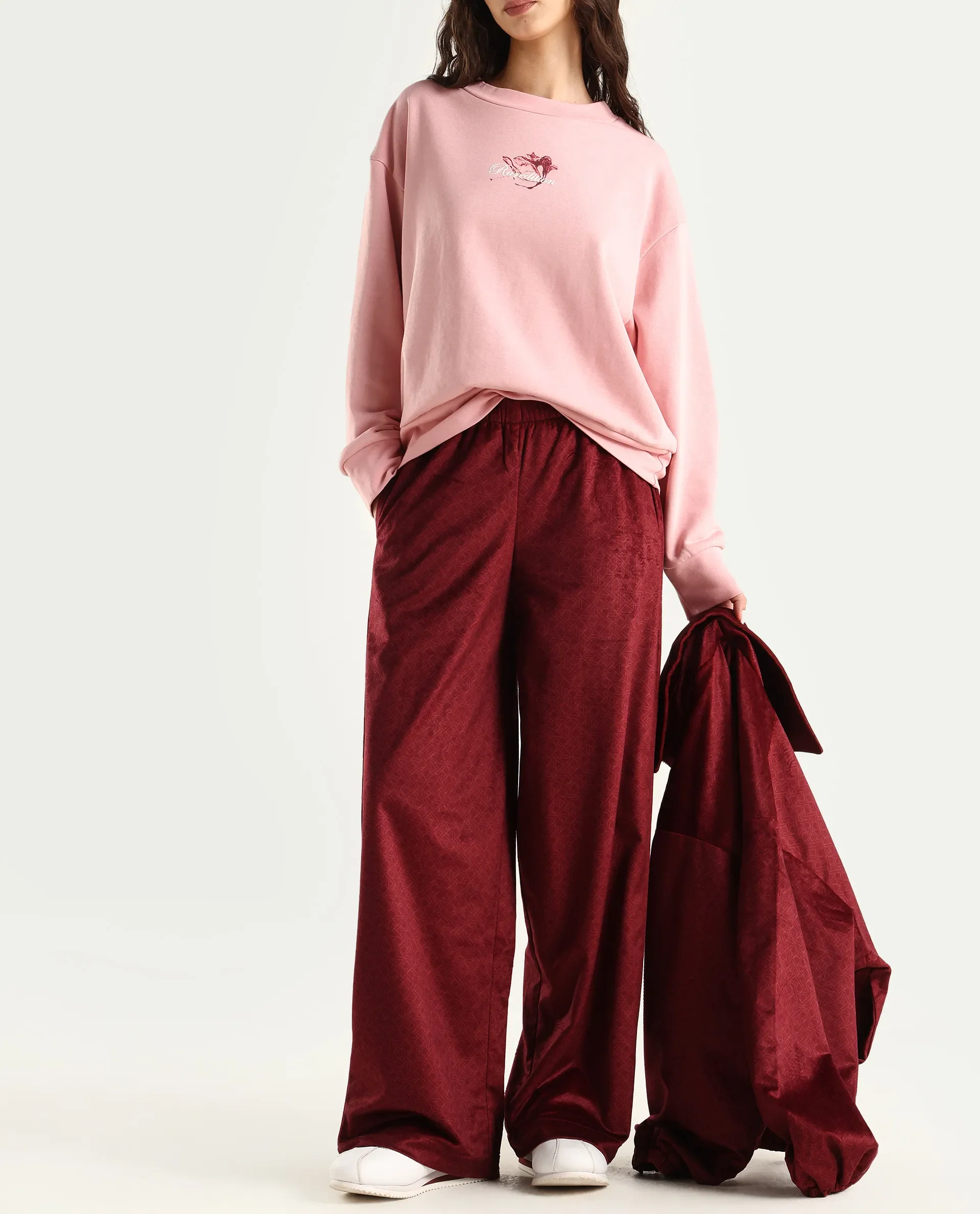 Rareism Women's Jacamo-B Maroon Polyester Straight Monogram Print Trouser - Image 2