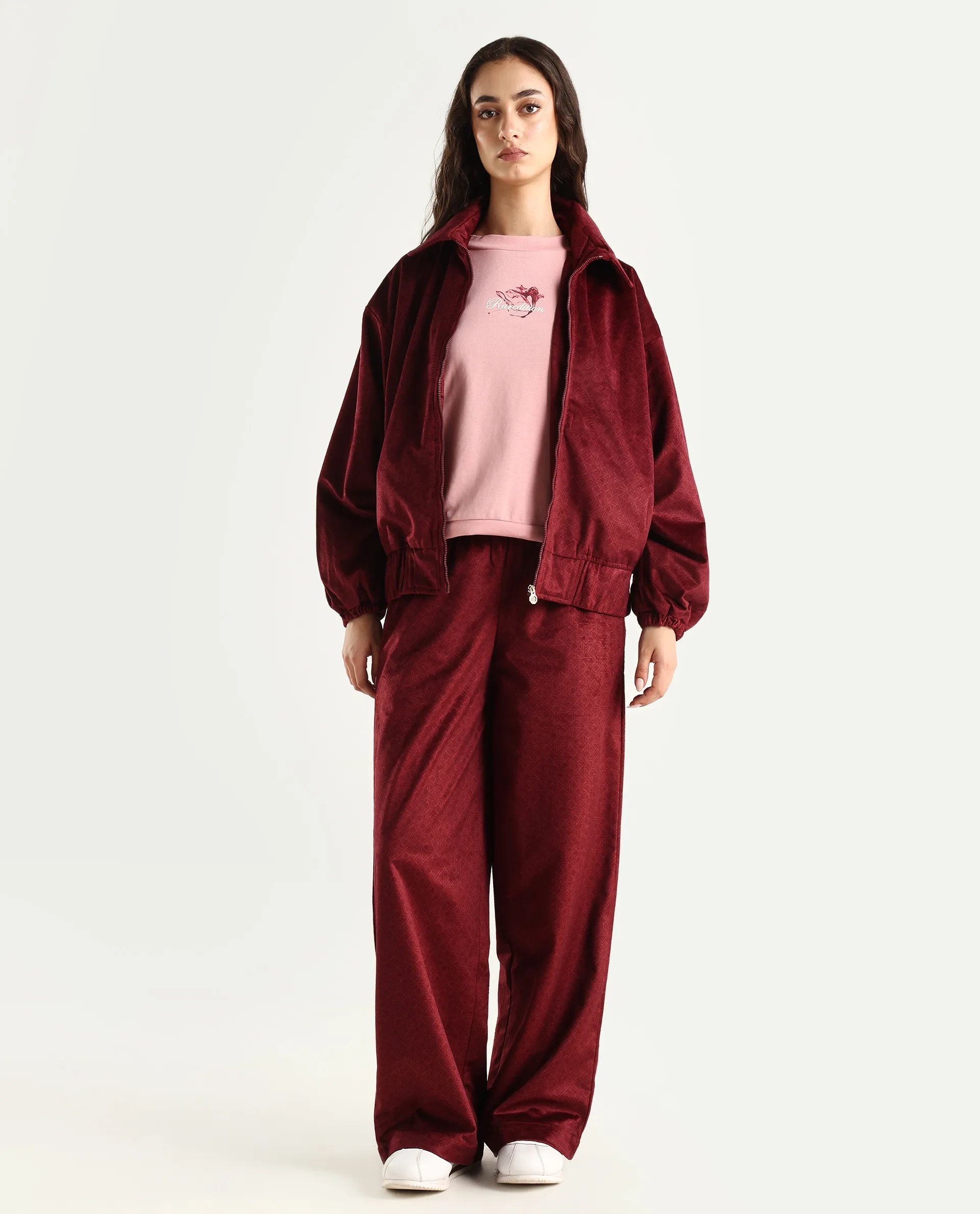 Rareism Women's Jacamo-B Maroon Polyester Straight Monogram Print Trouser - Image 3