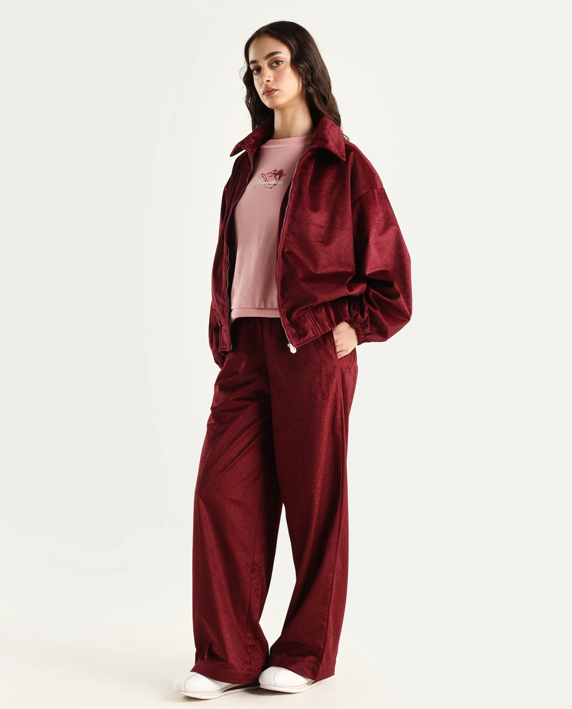 Rareism Women's Jacamo-B Maroon Polyester Straight Monogram Print Trouser - Image 5