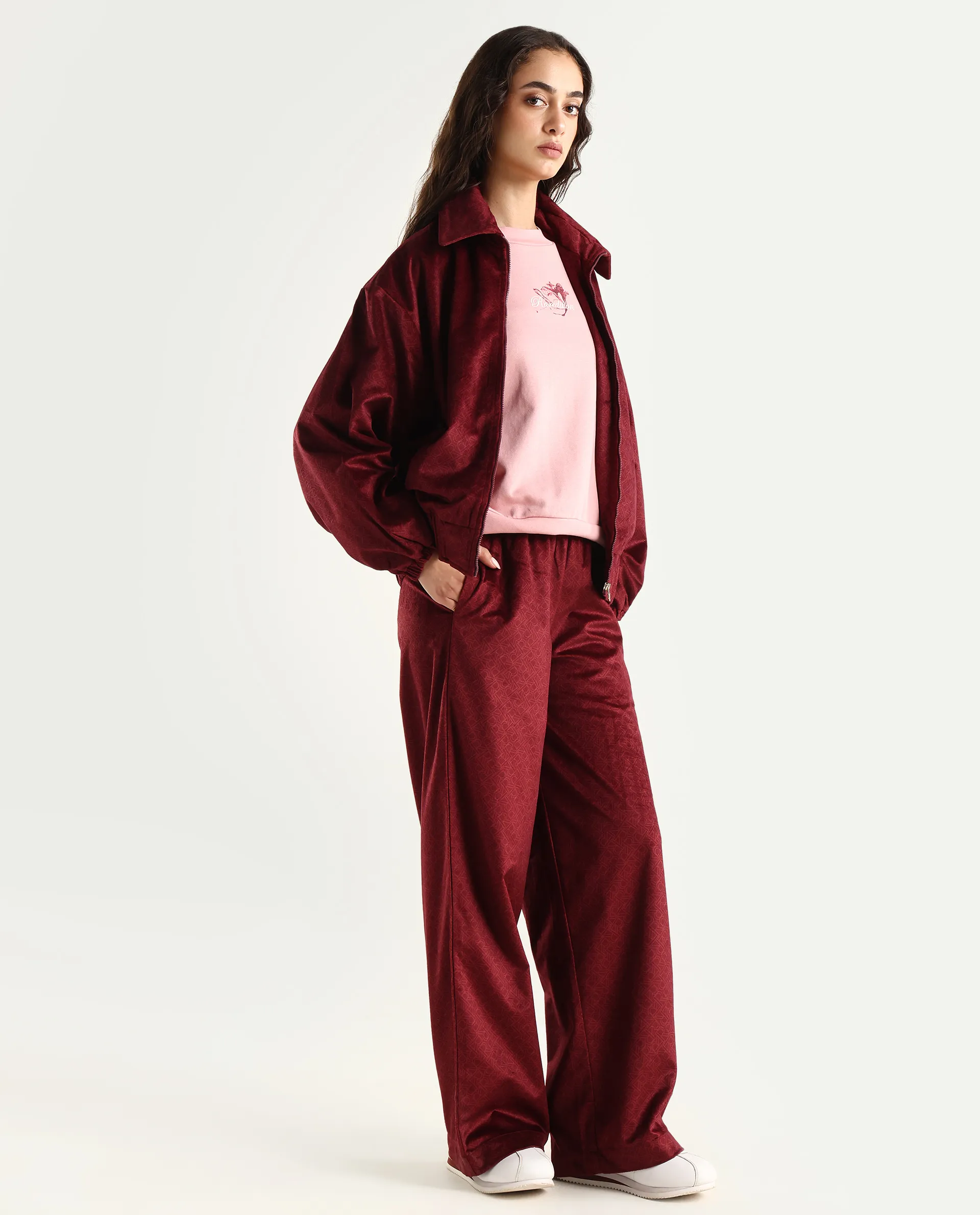 Rareism Women's Jacamo-B Maroon Polyester Straight Monogram Print Trouser - Image 6