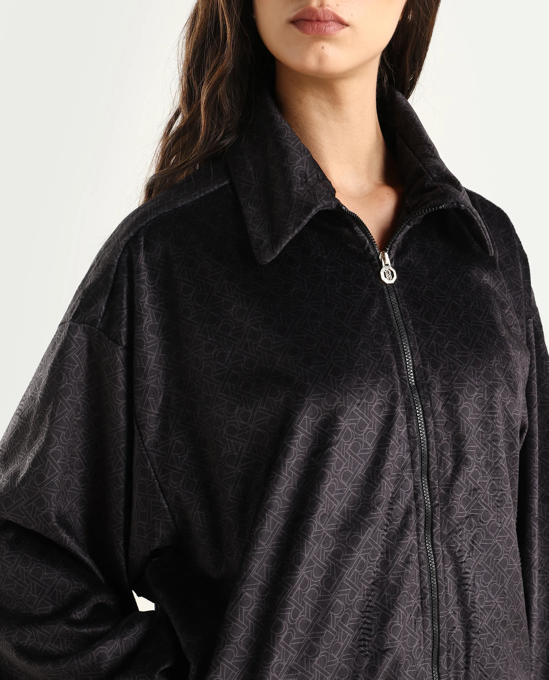 Rareism Women's Jacamo-T Black Polyester Spread Collar Relaxed Monogram Print Jacket - Image 4